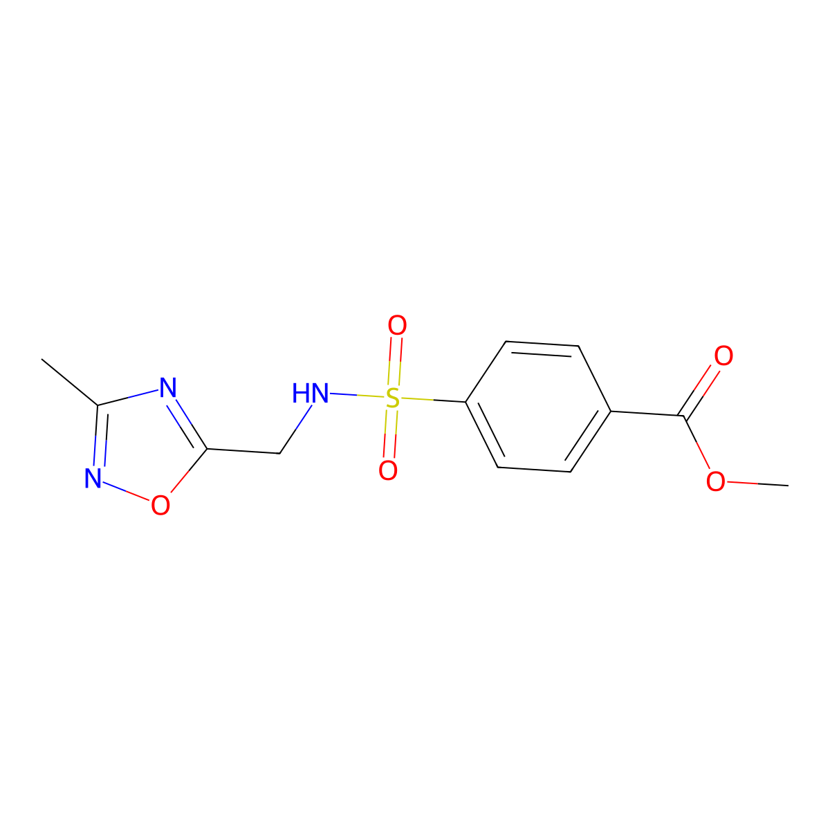 methyl 4-(N-((3-methyl-1,2,4-oxadiazol-5-yl)methyl)sulfamoyl)benzoate molecular structure, CAS 1226456-16-1