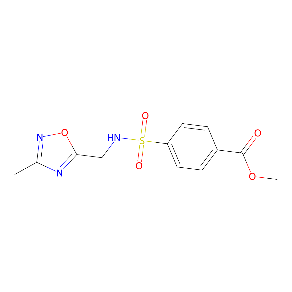 methyl 4-(N-((3-methyl-1,2,4-oxadiazol-5-yl)methyl)sulfamoyl)benzoate molecular structure, CAS 1226456-16-1