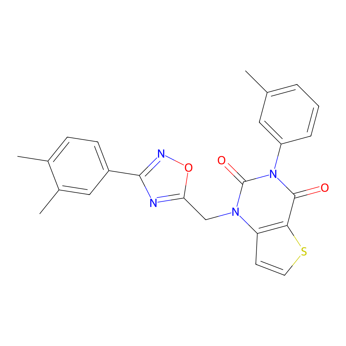 1-{[3-(3,4-dimethylphenyl)-1,2,4-oxadiazol-5-yl]methyl}-3-(3-methylphenyl)-1H,2H,3H,4H-thieno[3,2-d]pyrimidine-2,4-dione molecular structure, CAS 1226456-24-1