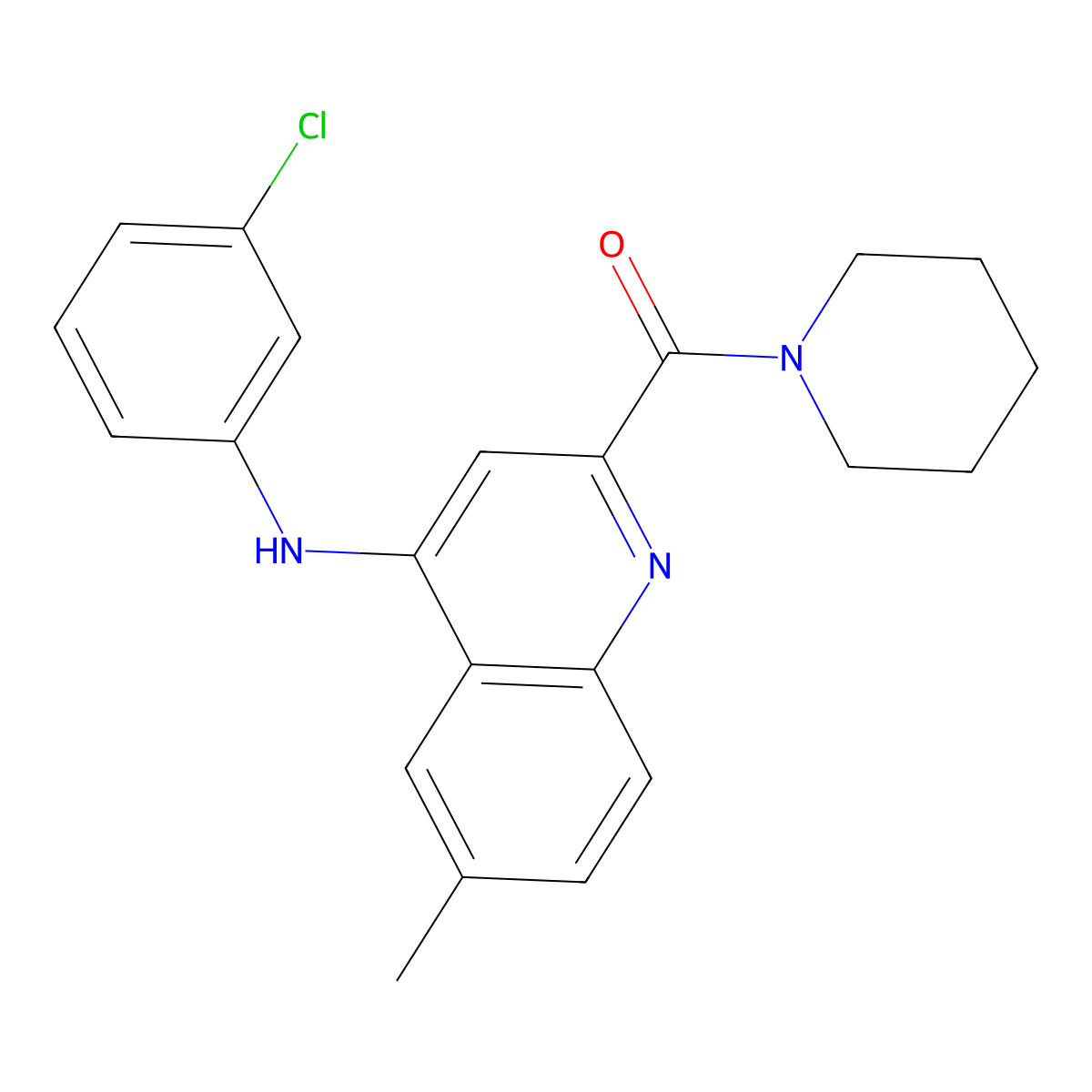 (4-((3-Chlorophenyl)amino)-6-methylquinolin-2-yl)(piperidin-1-yl)methanone molecular structure, CAS 1226456-29-6