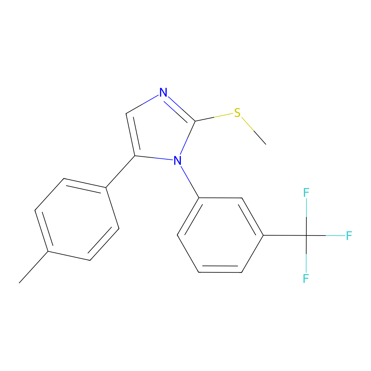 2-(methylthio)-5-(p-tolyl)-1-(3-(trifluoromethyl)phenyl)-1H-imidazole molecular structure, CAS 1226456-30-9