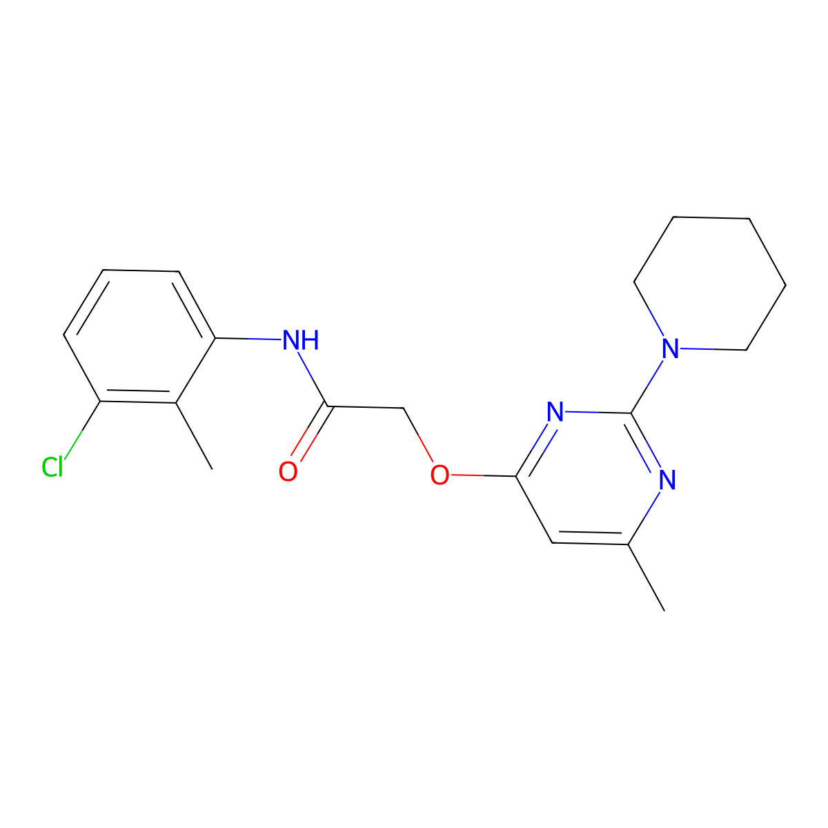 N-(3-chloro-2-methylphenyl)-2-((6-methyl-2-(piperidin-1-yl)pyrimidin-4-yl)oxy)acetamide molecular structure, CAS 1226456-34-3