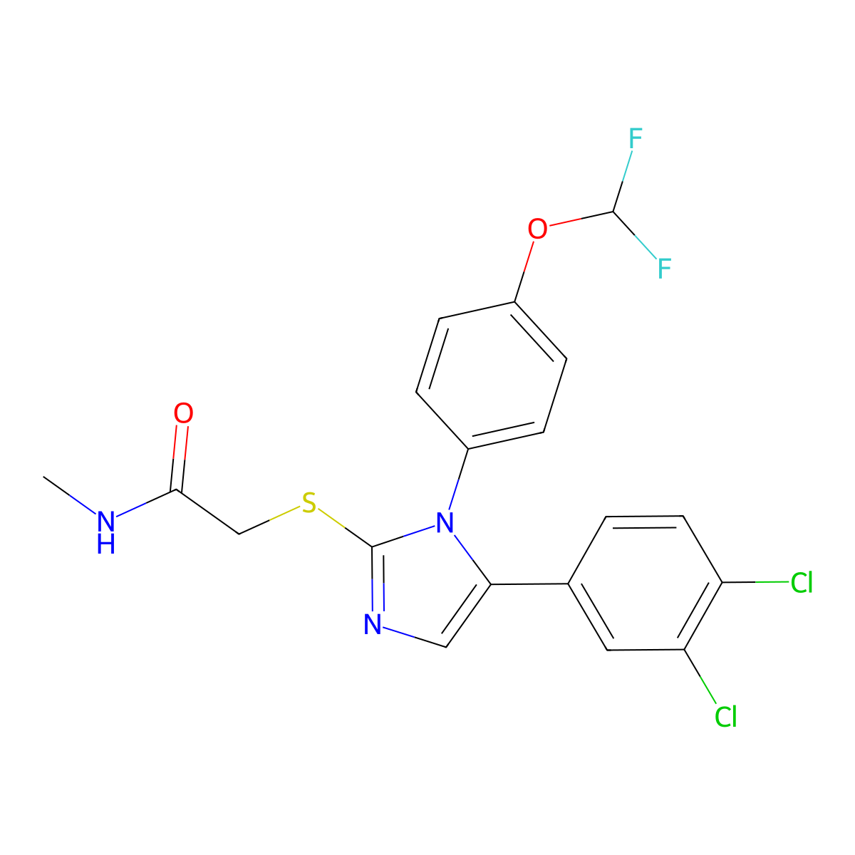 2-((5-(3,4-dichlorophenyl)-1-(4-(difluoromethoxy)phenyl)-1H-imidazol-2-yl)thio)-N-methylacetamide molecular structure, CAS 1226456-38-7