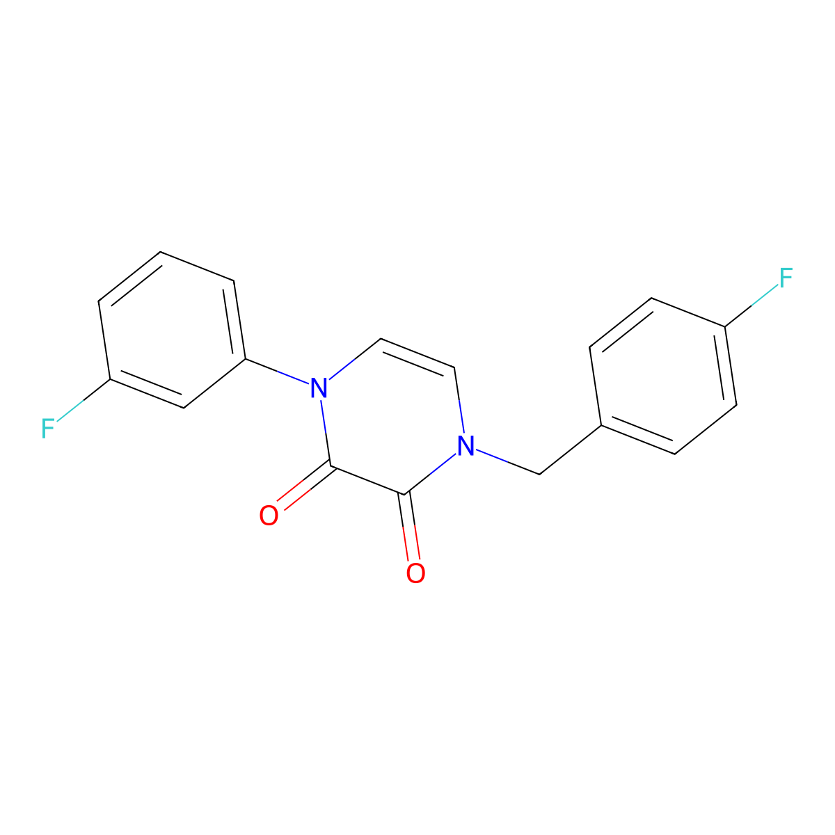 1-(4-fluorobenzyl)-4-(3-fluorophenyl)pyrazine-2,3(1H,4H)-dione molecular structure, CAS 1226456-42-3