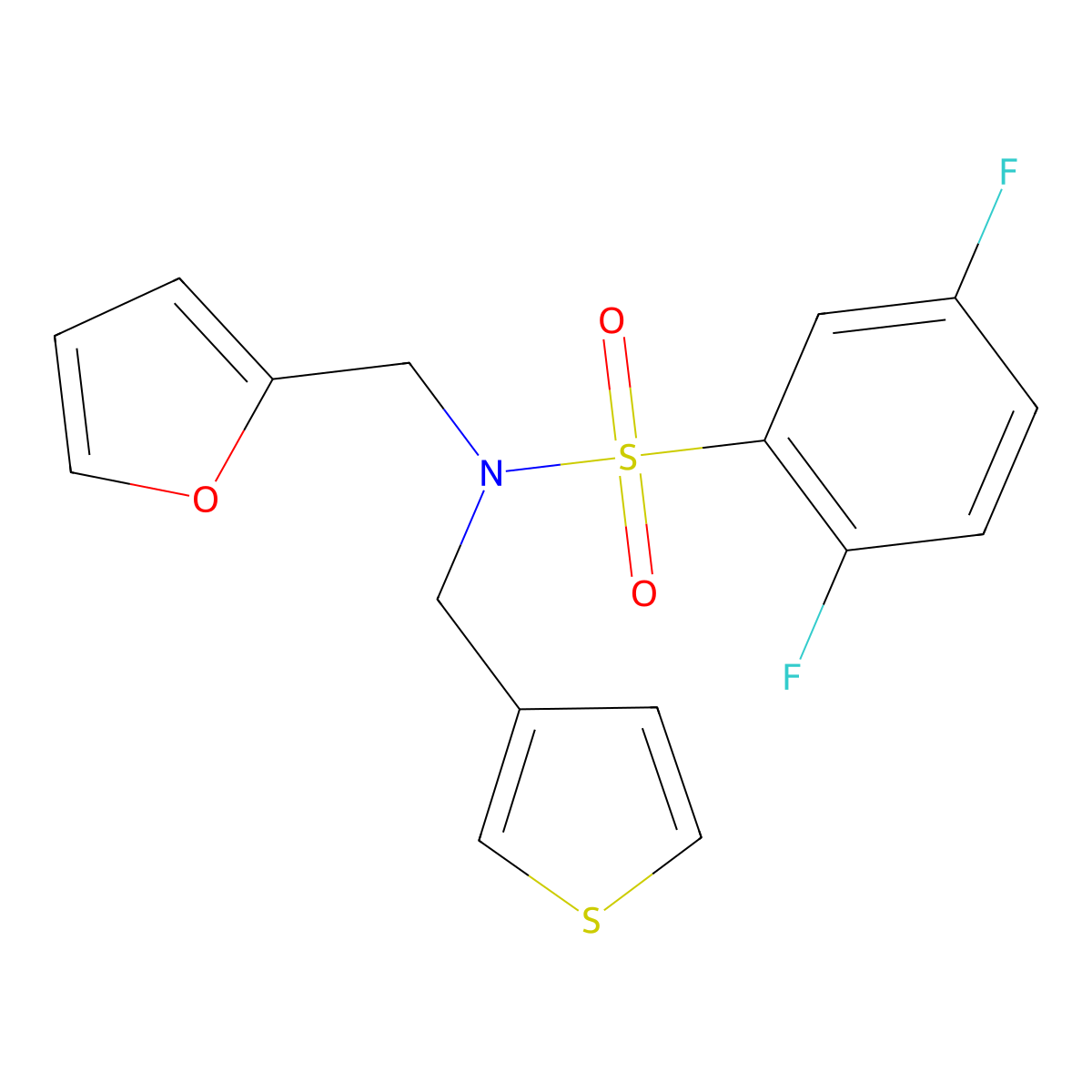 2,5-difluoro-N-(furan-2-ylmethyl)-N-(thiophen-3-ylmethyl)benzenesulfonamide molecular structure, CAS 1226456-45-6