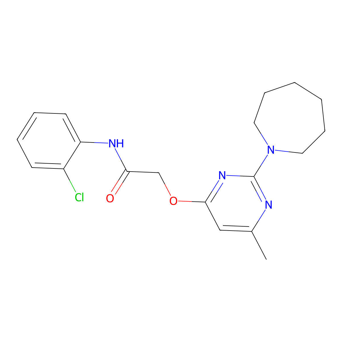 2-((2-(azepan-1-yl)-6-methylpyrimidin-4-yl)oxy)-N-(2-chlorophenyl)acetamide molecular structure, CAS 1226456-46-7