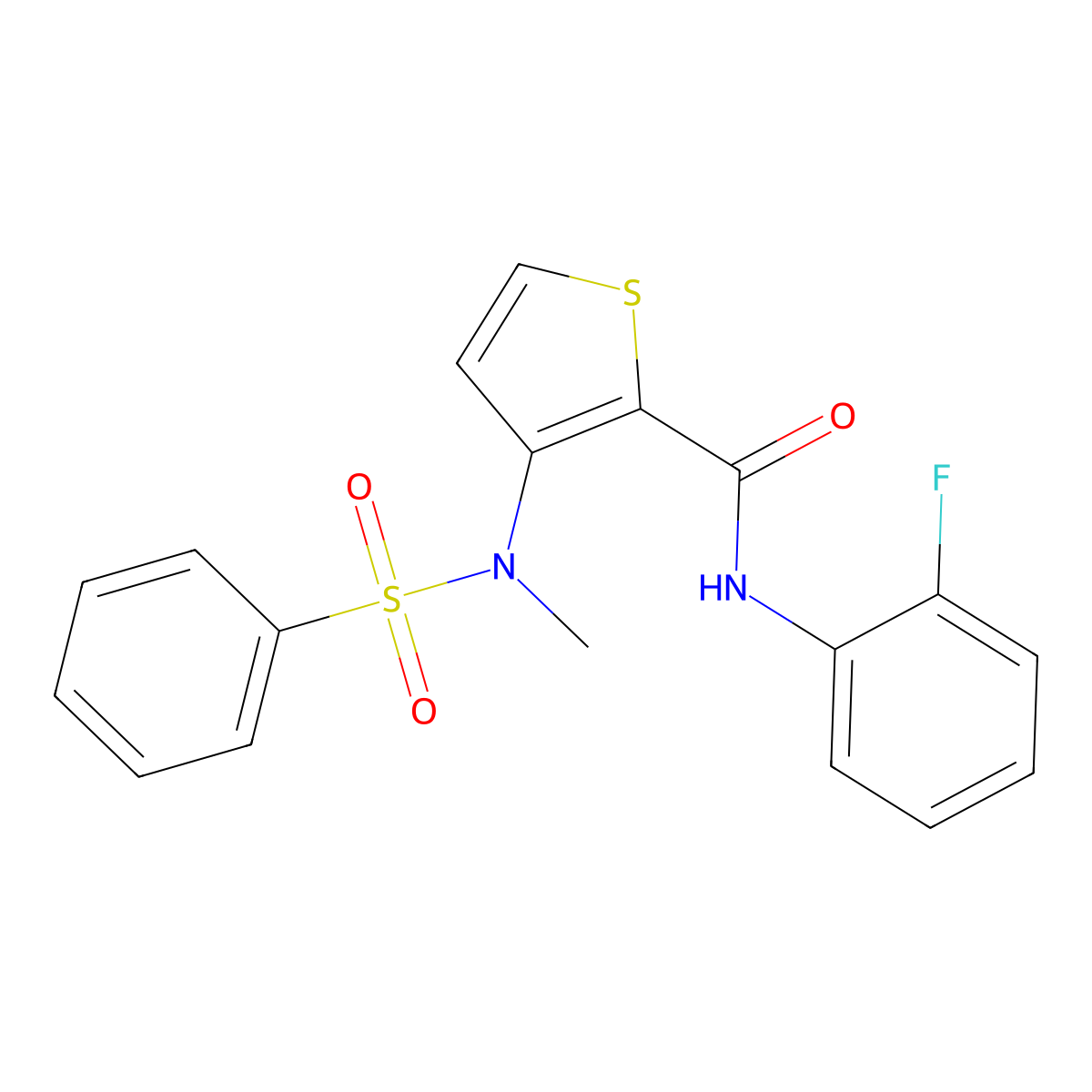 N-(2-fluorophenyl)-3-(N-methylbenzenesulfonamido)thiophene-2-carboxamide molecular structure, CAS 1226456-47-8