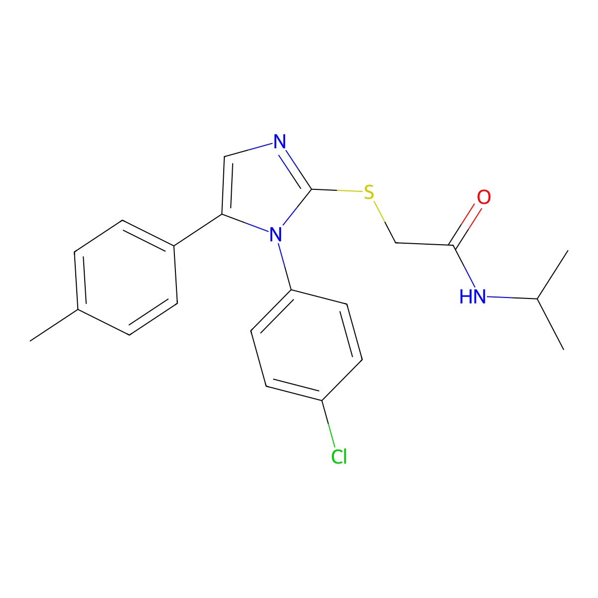 2-((1-(4-chlorophenyl)-5-(p-tolyl)-1H-imidazol-2-yl)thio)-N-isopropylacetamide molecular structure, CAS 1226456-48-9