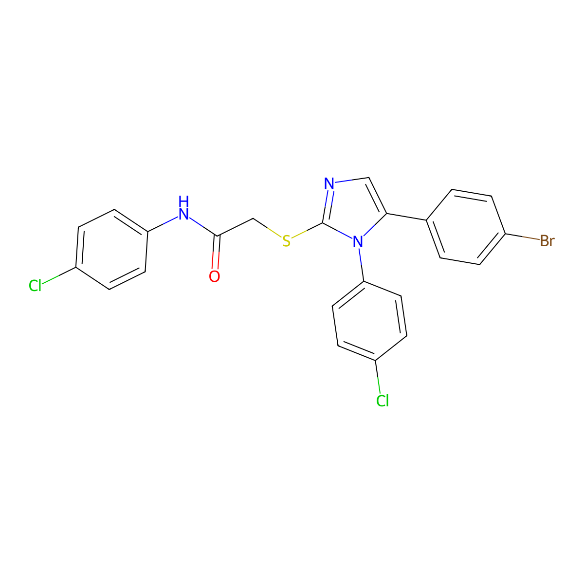 2-((5-(4-bromophenyl)-1-(4-chlorophenyl)-1H-imidazol-2-yl)thio)-N-(4-chlorophenyl)acetamide molecular structure, CAS 1226456-51-4