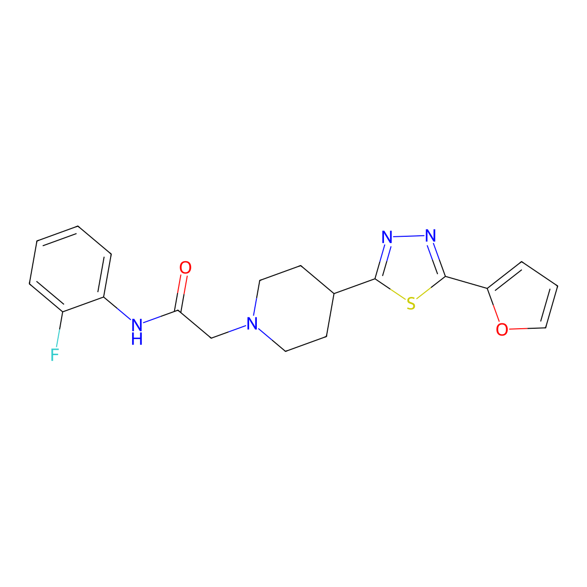 N-(2-fluorophenyl)-2-(4-(5-(furan-2-yl)-1,3,4-thiadiazol-2-yl)piperidin-1-yl)acetamide molecular structure, CAS 1226456-53-6