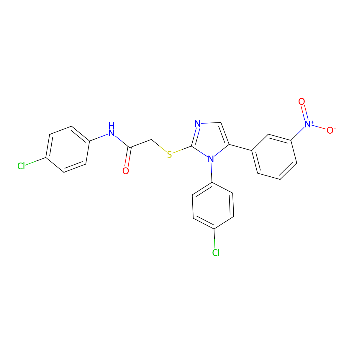 N-(4-chlorophenyl)-2-{[1-(4-chlorophenyl)-5-(3-nitrophenyl)-1H-imidazol-2-yl]sulfanyl}acetamide molecular structure, CAS 1226456-54-7