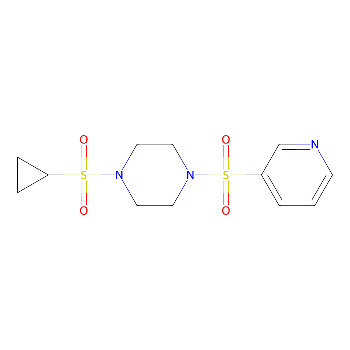1-(Cyclopropylsulfonyl)-4-(pyridin-3-ylsulfonyl)piperazine molecular structure, CAS 1226456-57-0