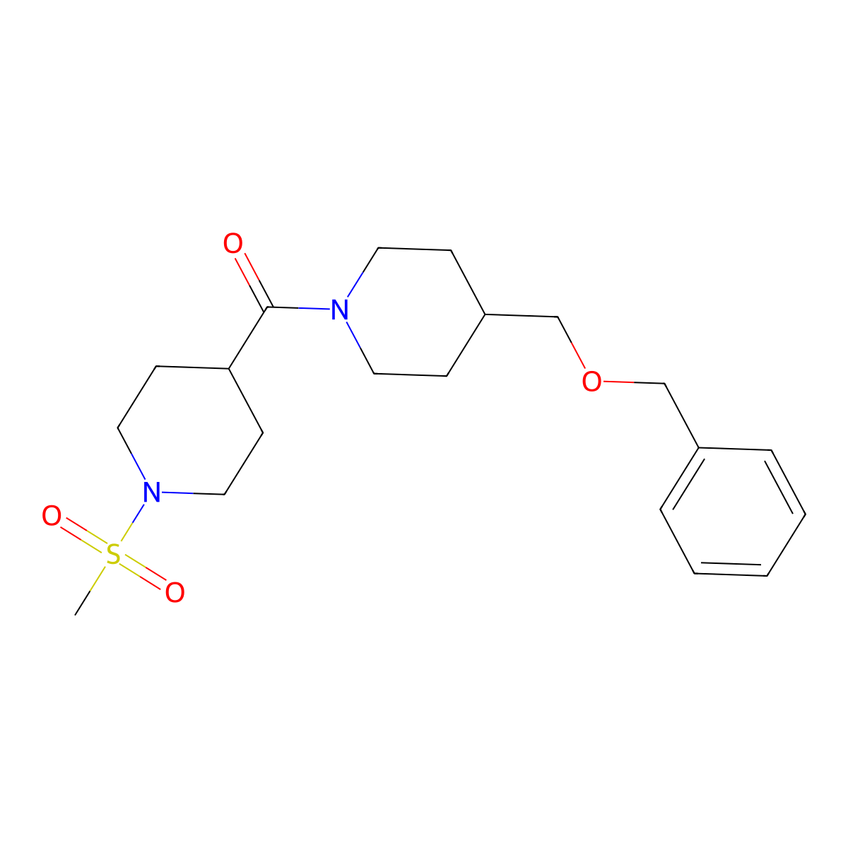 4-{4-[(Benzyloxy)methyl]piperidine-1-carbonyl}-1-methanesulfonylpiperidine molecular structure, CAS 1226456-58-1