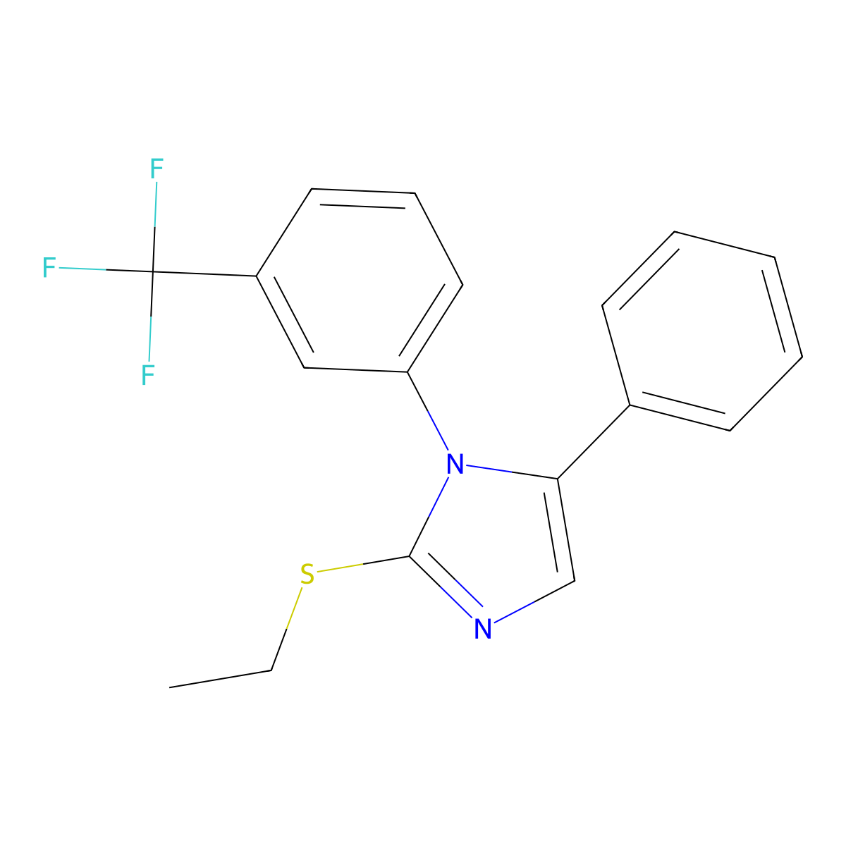2-(ethylthio)-5-phenyl-1-(3-(trifluoromethyl)phenyl)-1H-imidazole molecular structure, CAS 1226456-64-9
