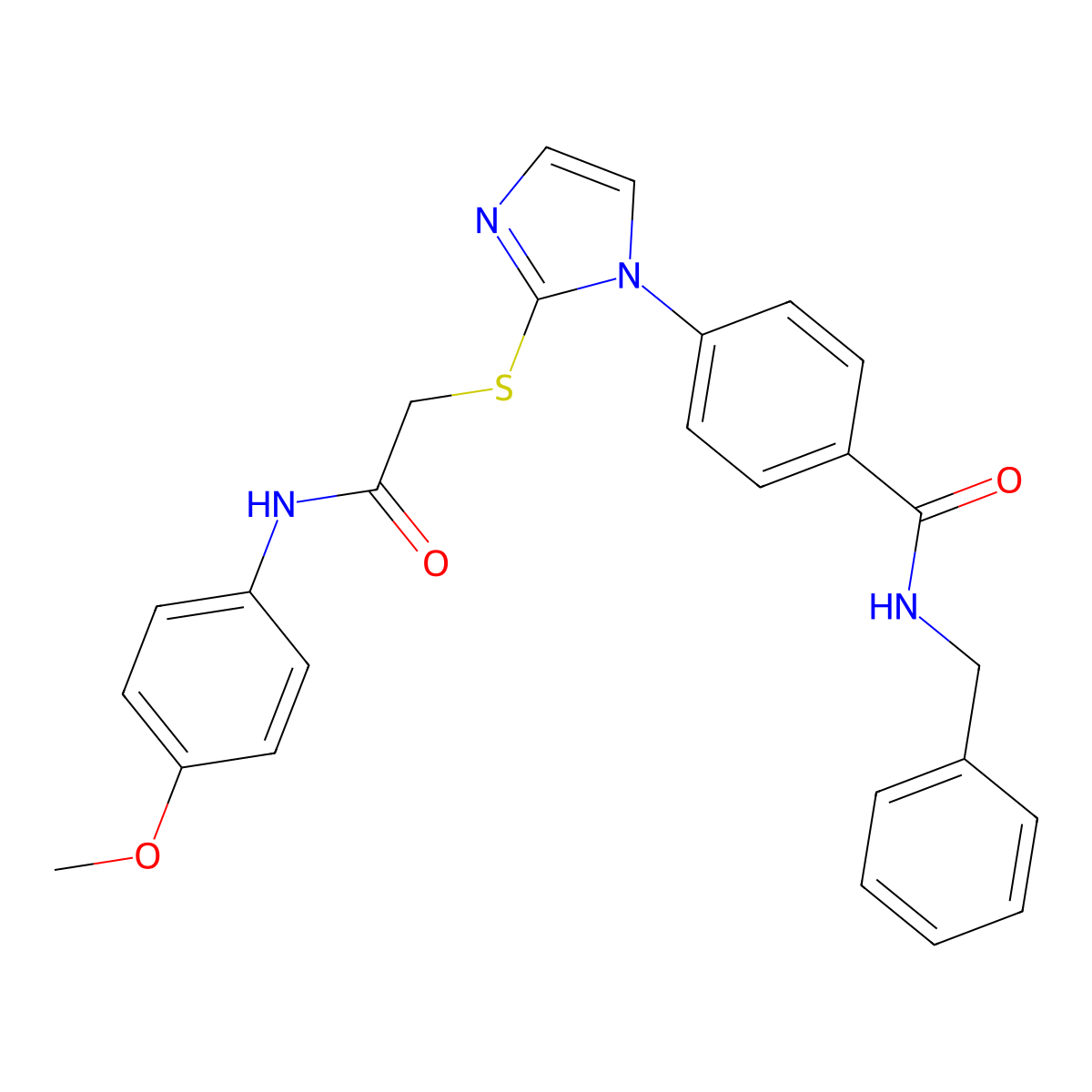 N-benzyl-4-(2-((2-((4-methoxyphenyl)amino)-2-oxoethyl)thio)-1H-imidazol-1-yl)benzamide molecular structure, CAS 1226456-69-4