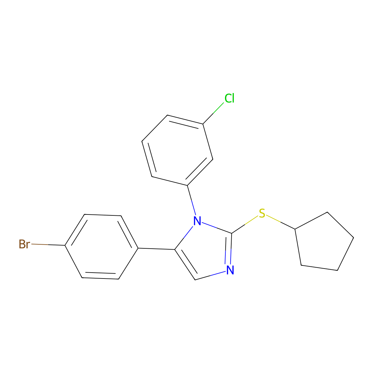 5-(4-bromophenyl)-1-(3-chlorophenyl)-2-(cyclopentylthio)-1H-imidazole molecular structure, CAS 1226456-71-8