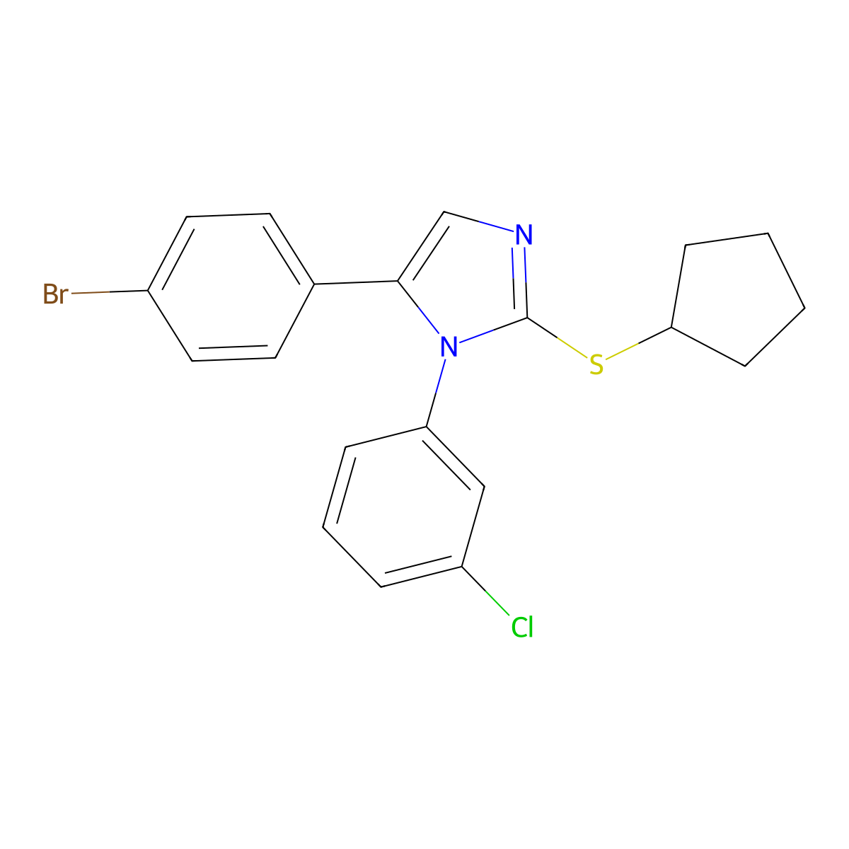 5-(4-bromophenyl)-1-(3-chlorophenyl)-2-(cyclopentylthio)-1H-imidazole molecular structure, CAS 1226456-71-8