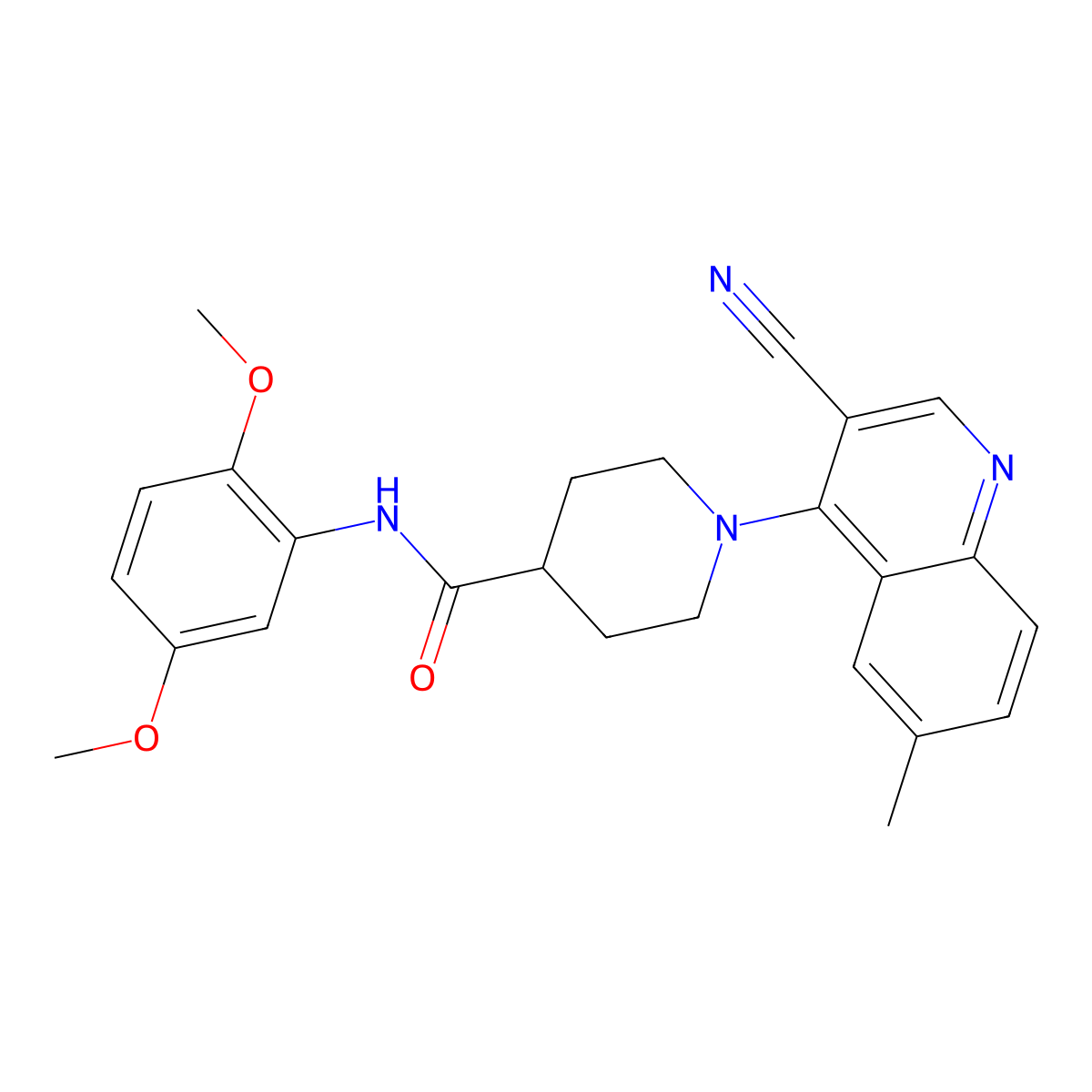 1-(3-cyano-6-methylquinolin-4-yl)-N-(2,5-dimethoxyphenyl)piperidine-4-carboxamide molecular structure, CAS 1226456-73-0
