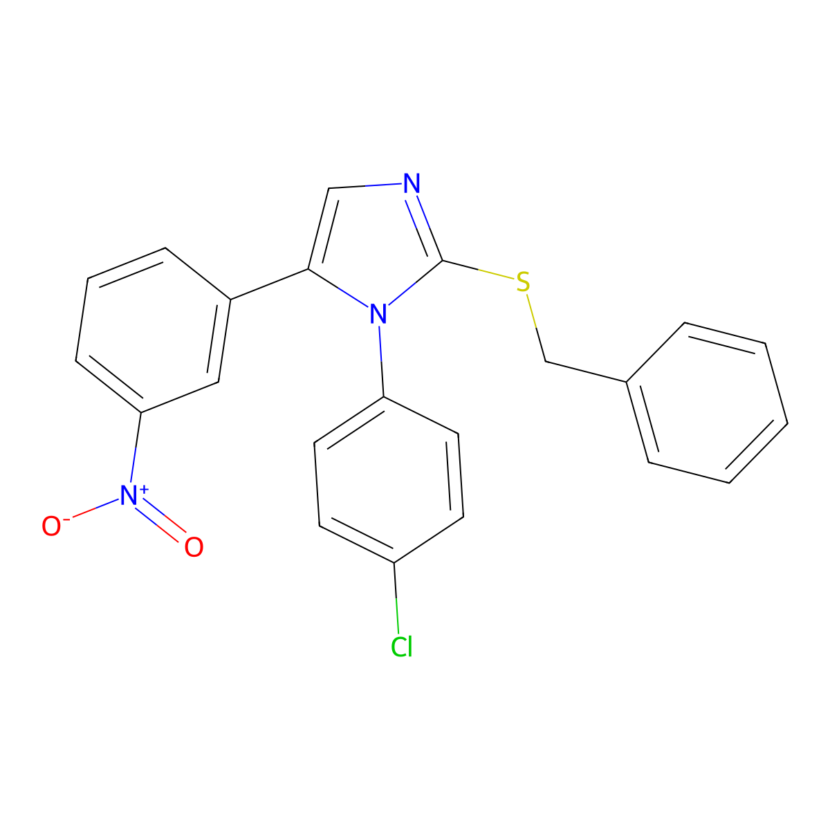 2-(benzylsulfanyl)-1-(4-chlorophenyl)-5-(3-nitrophenyl)-1H-imidazole molecular structure, CAS 1226456-80-9