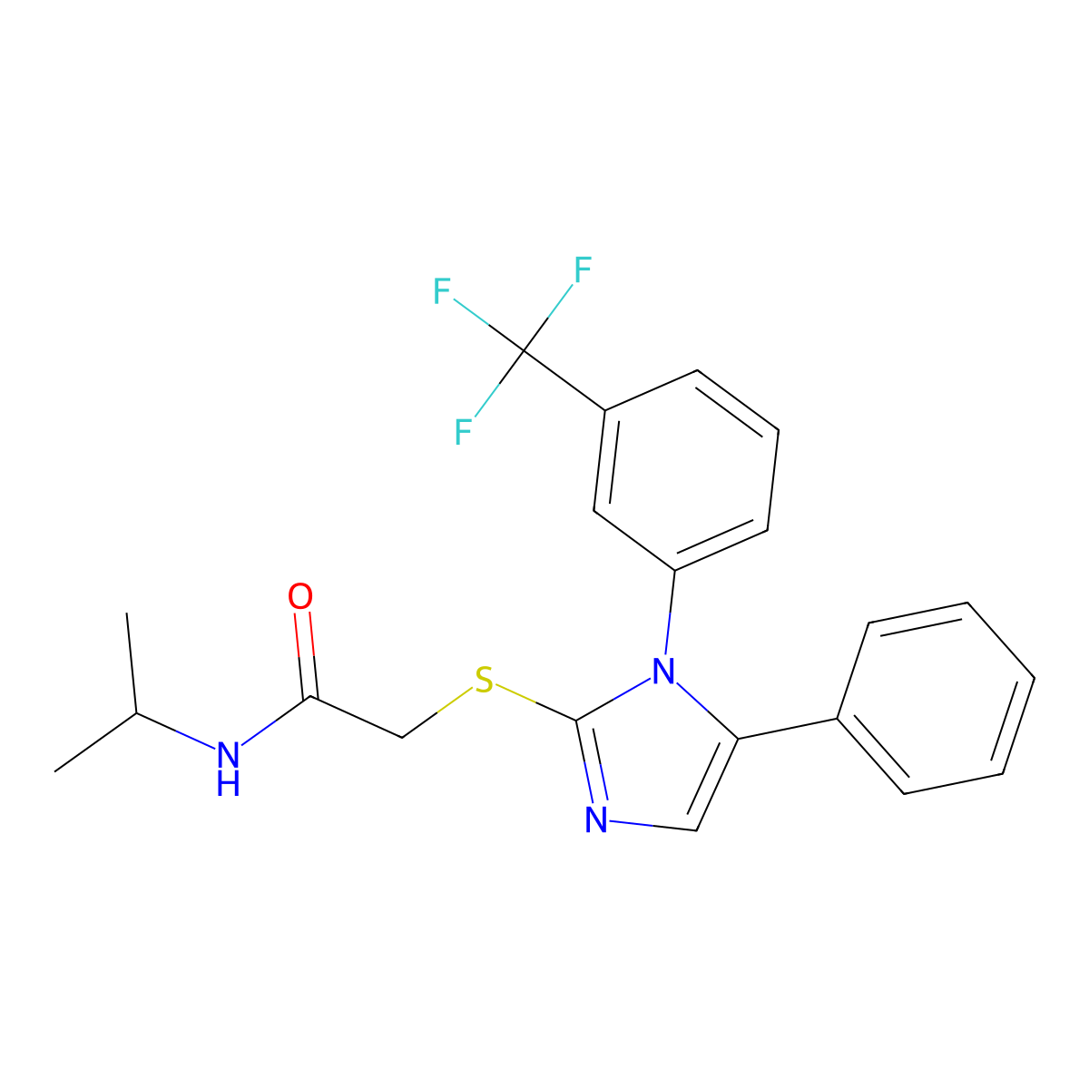 N-isopropyl-2-((5-phenyl-1-(3-(trifluoromethyl)phenyl)-1H-imidazol-2-yl)thio)acetamide molecular structure, CAS 1226456-82-1
