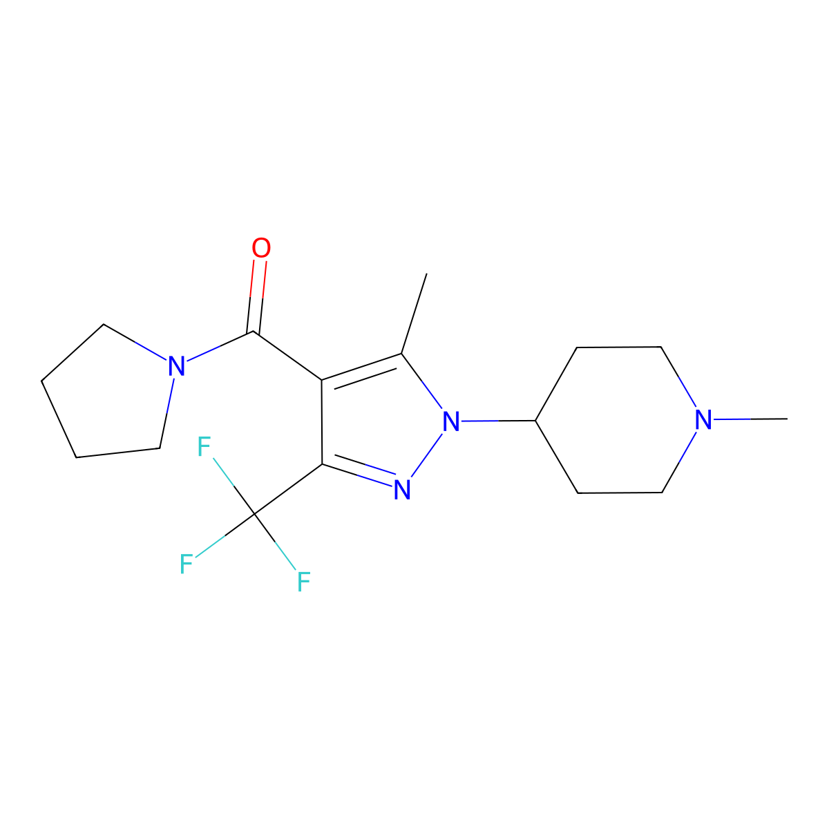 1-methyl-4-[5-methyl-4-(pyrrolidine-1-carbonyl)-3-(trifluoromethyl)-1H-pyrazol-1-yl]piperidine molecular structure, CAS 1226456-87-6