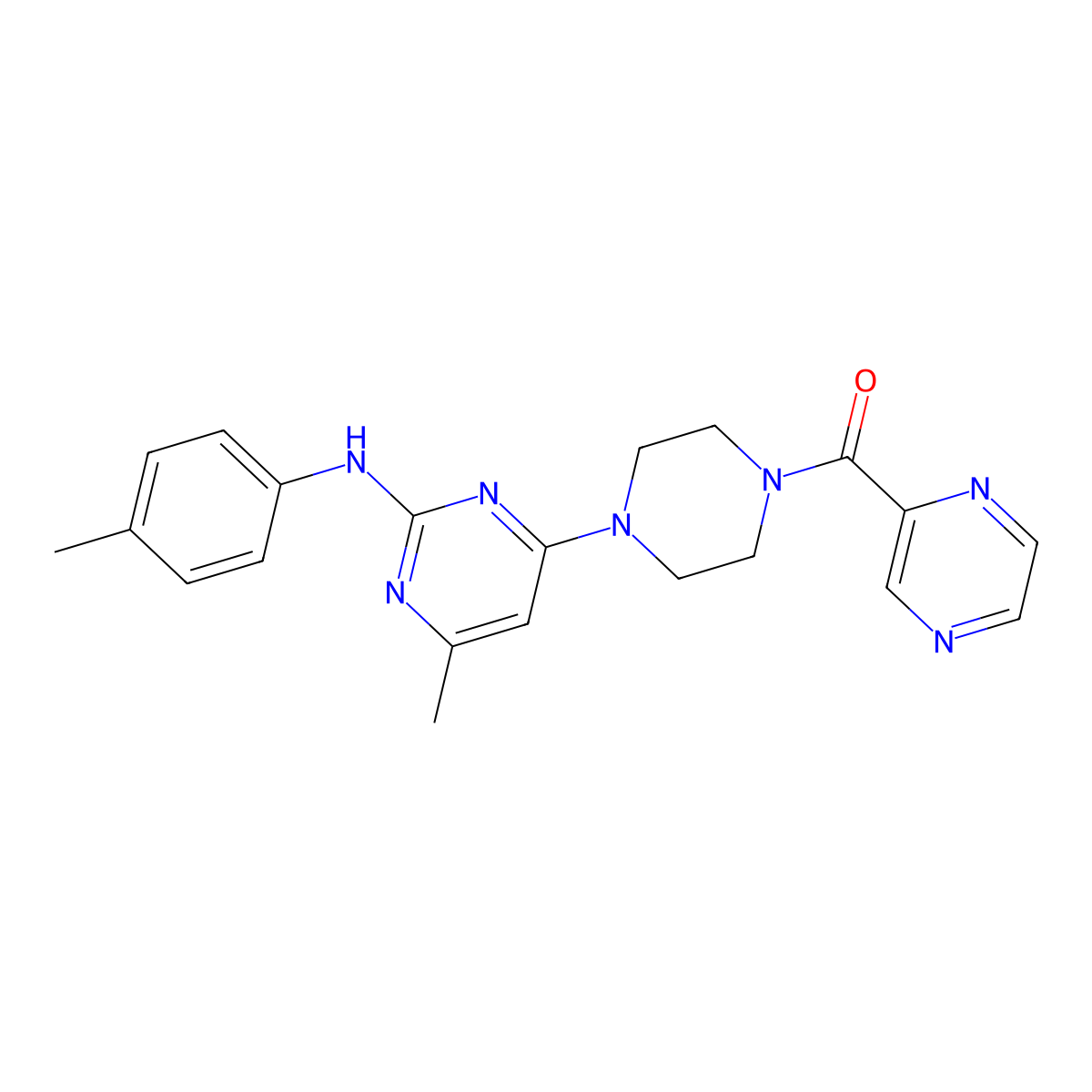 (4-(6-Methyl-2-(p-tolylamino)pyrimidin-4-yl)piperazin-1-yl)(pyrazin-2-yl)methanone molecular structure, CAS 1226456-90-1