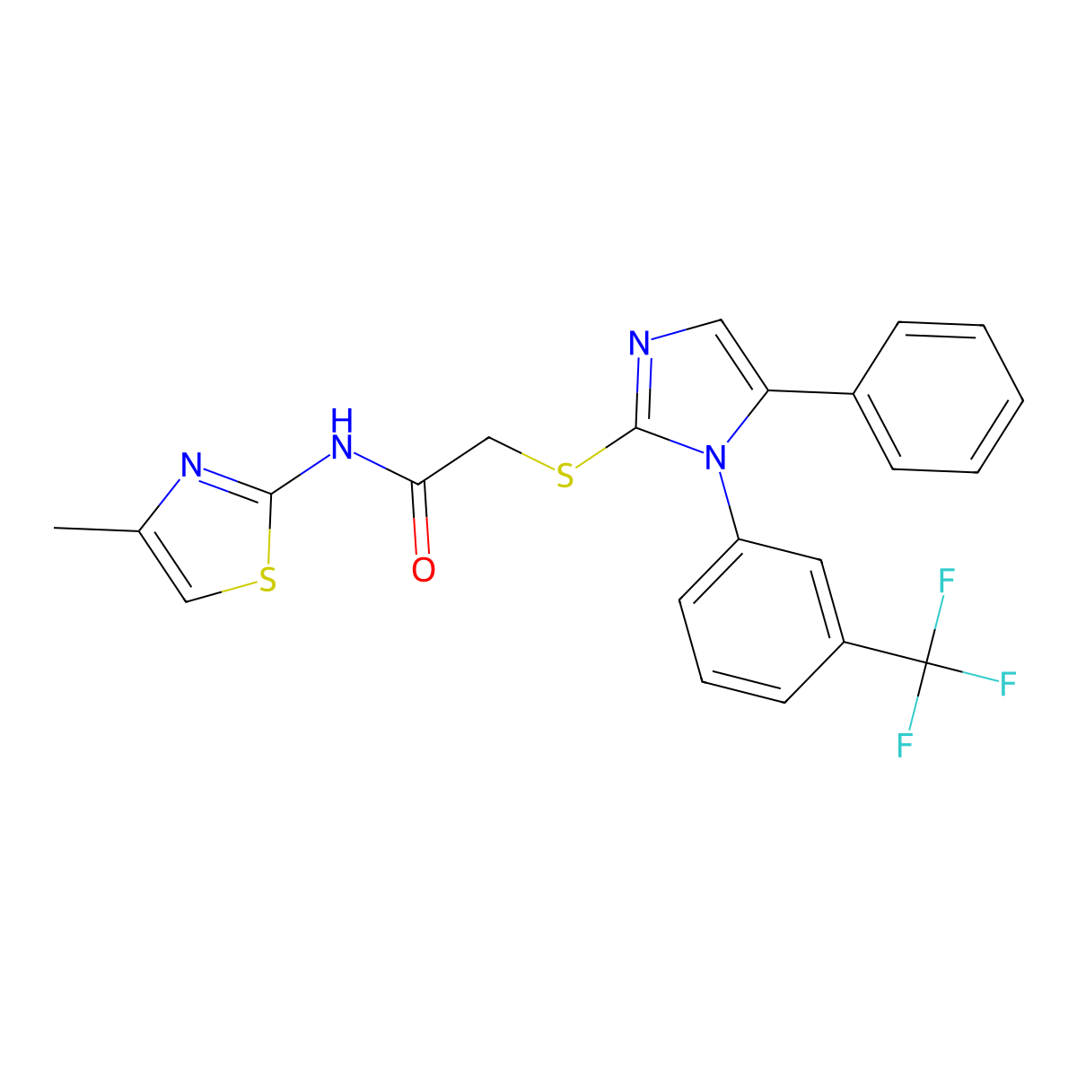 N-(4-methylthiazol-2-yl)-2-((5-phenyl-1-(3-(trifluoromethyl)phenyl)-1H-imidazol-2-yl)thio)acetamide molecular structure, CAS 1226456-91-2
