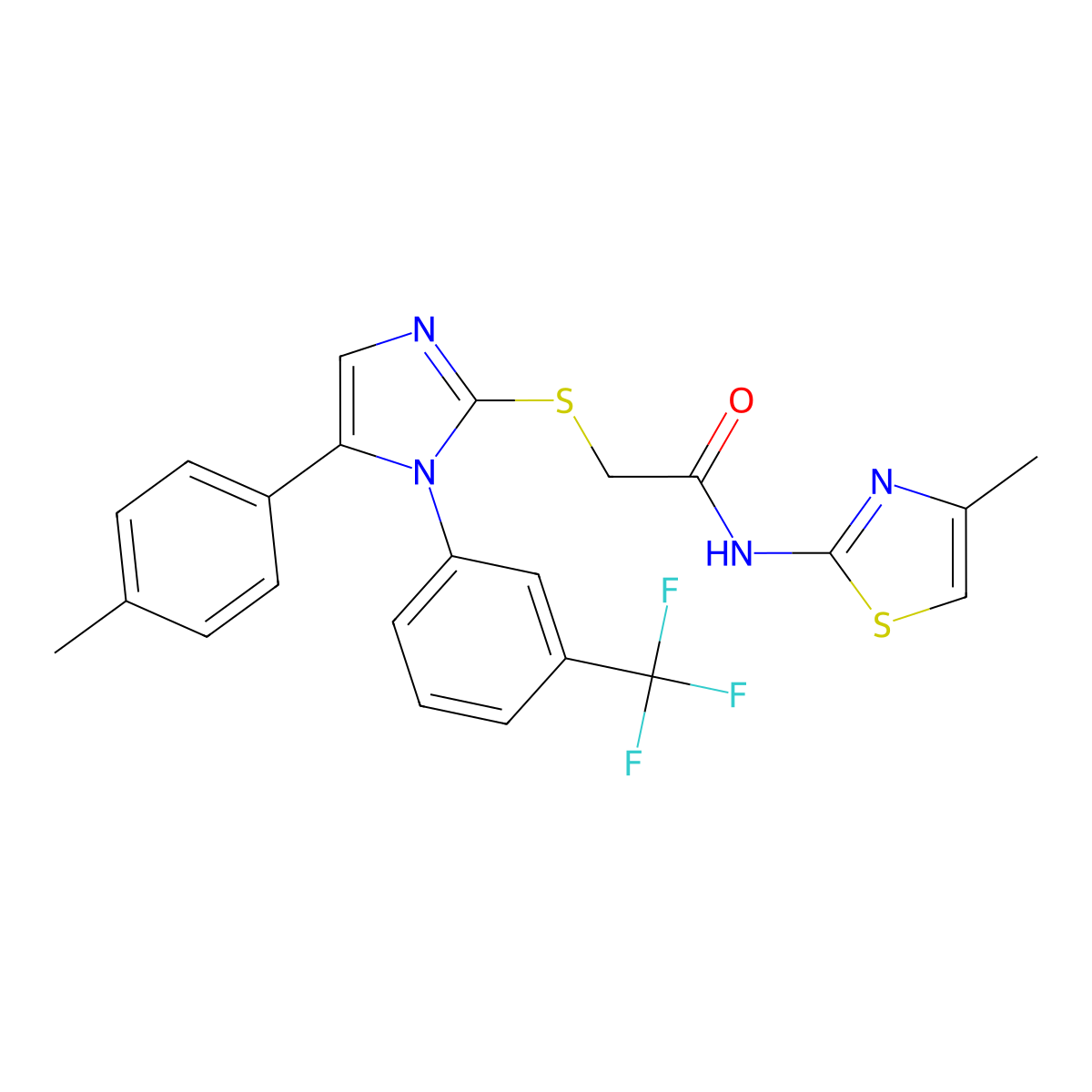 N-(4-methyl-1,3-thiazol-2-yl)-2-{[5-(4-methylphenyl)-1-[3-(trifluoromethyl)phenyl]-1H-imidazol-2-yl]sulfanyl}acetamide molecular structure, CAS 1226456-95-6