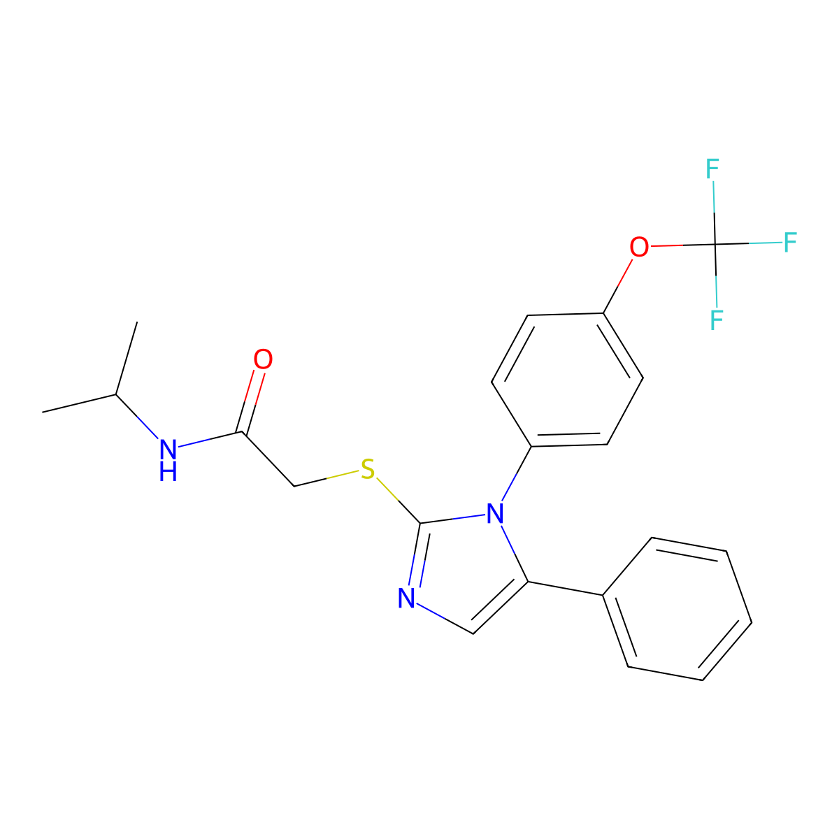 2-({5-phenyl-1-[4-(trifluoromethoxy)phenyl]-1H-imidazol-2-yl}sulfanyl)-N-(propan-2-yl)acetamide molecular structure, CAS 1226456-96-7