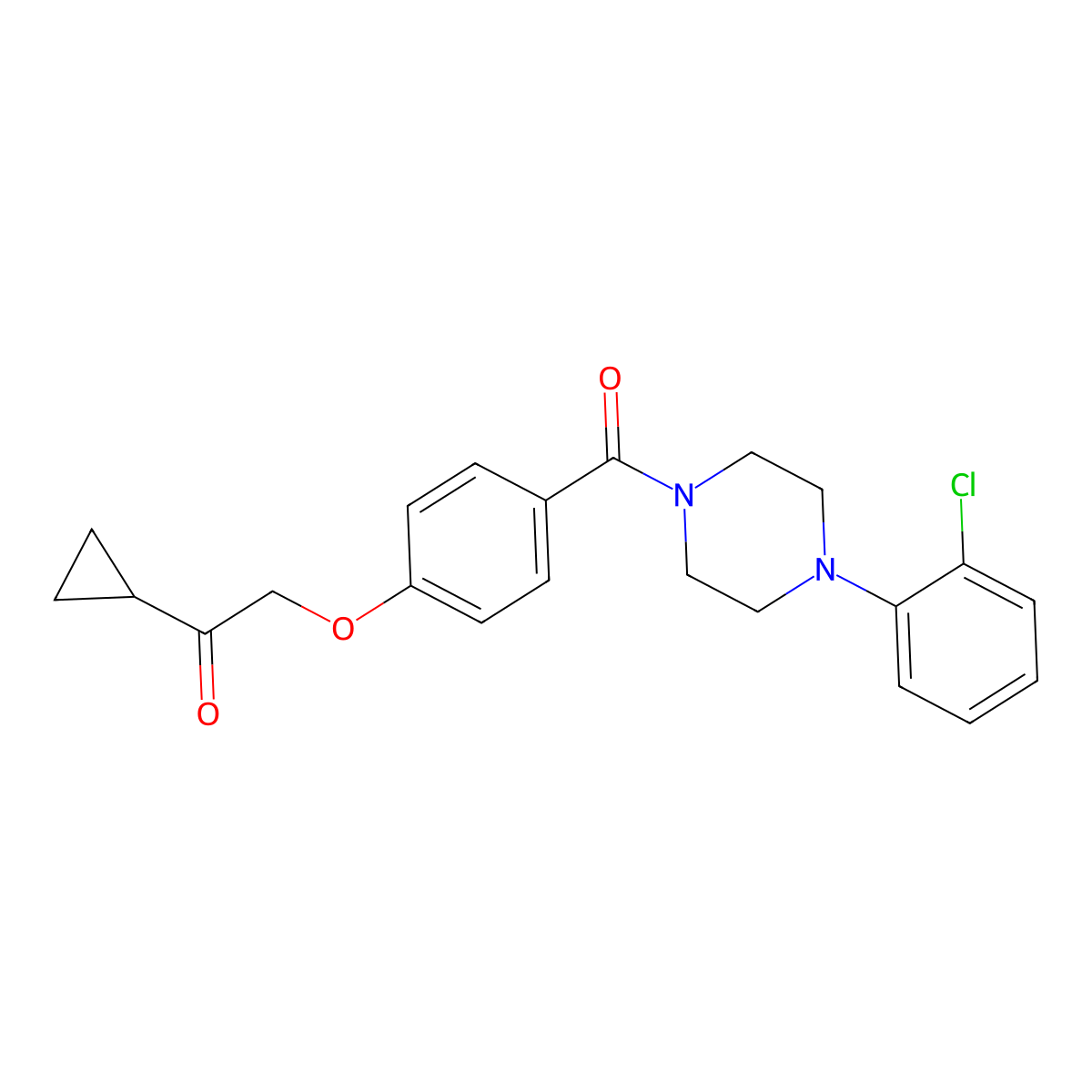 2-(4-(4-(2-Chlorophenyl)piperazine-1-carbonyl)phenoxy)-1-cyclopropylethanone molecular structure, CAS 1226456-98-9