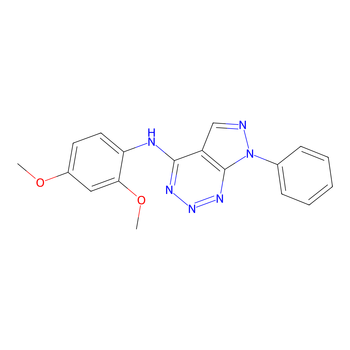 N-(2,4-dimethoxyphenyl)-7-phenyl-7H-pyrazolo[3,4-d][1,2,3]triazin-4-amine molecular structure, CAS 1226457-10-8