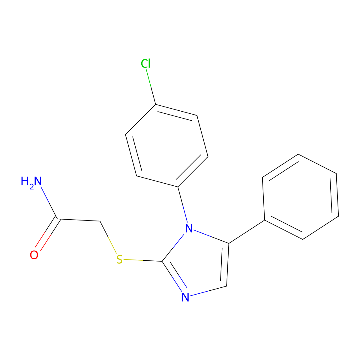 2-((1-(4-chlorophenyl)-5-phenyl-1H-imidazol-2-yl)thio)acetamide molecular structure, CAS 1226457-12-0