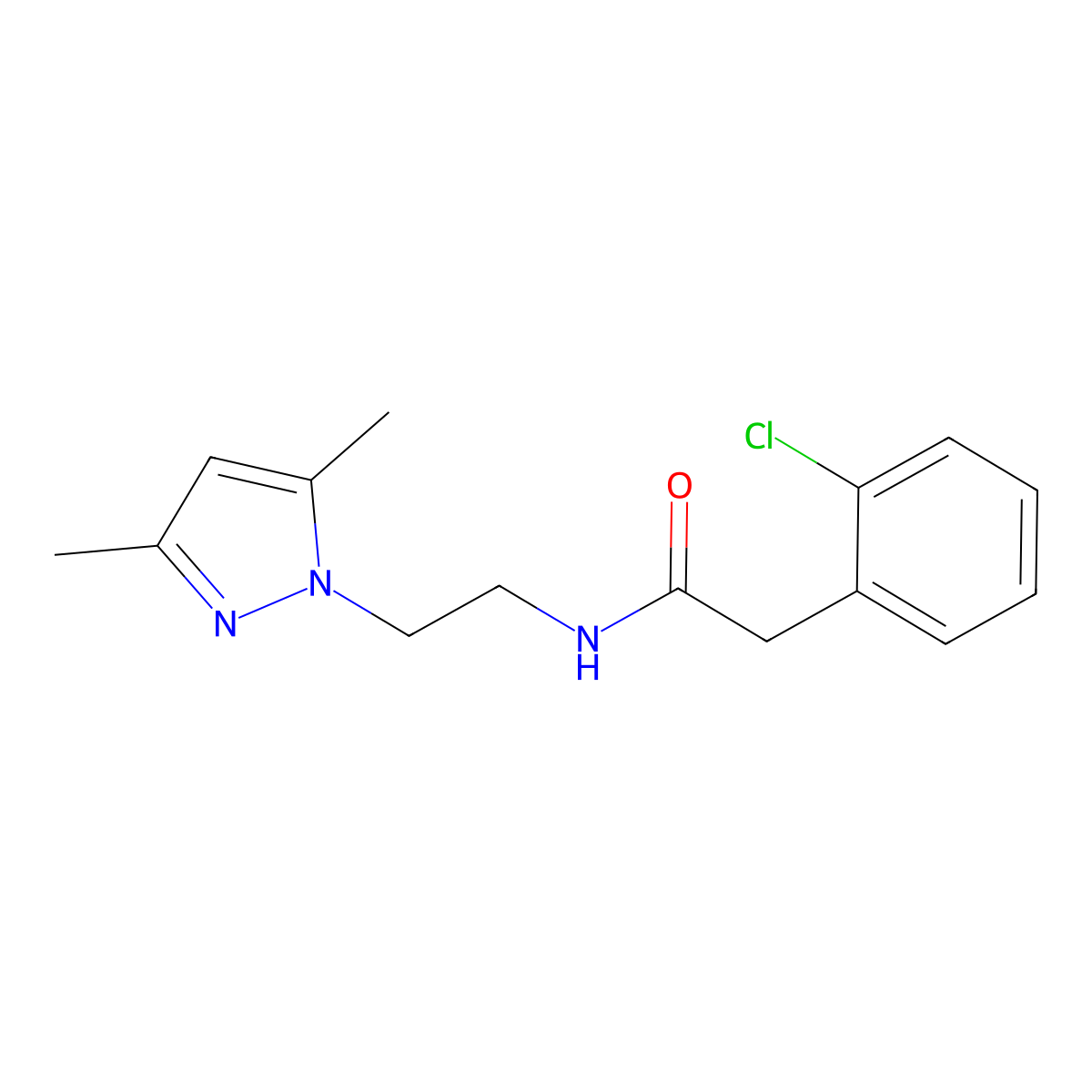 2-(2-chlorophenyl)-N-(2-(3,5-dimethyl-1H-pyrazol-1-yl)ethyl)acetamide molecular structure, CAS 1226457-14-2