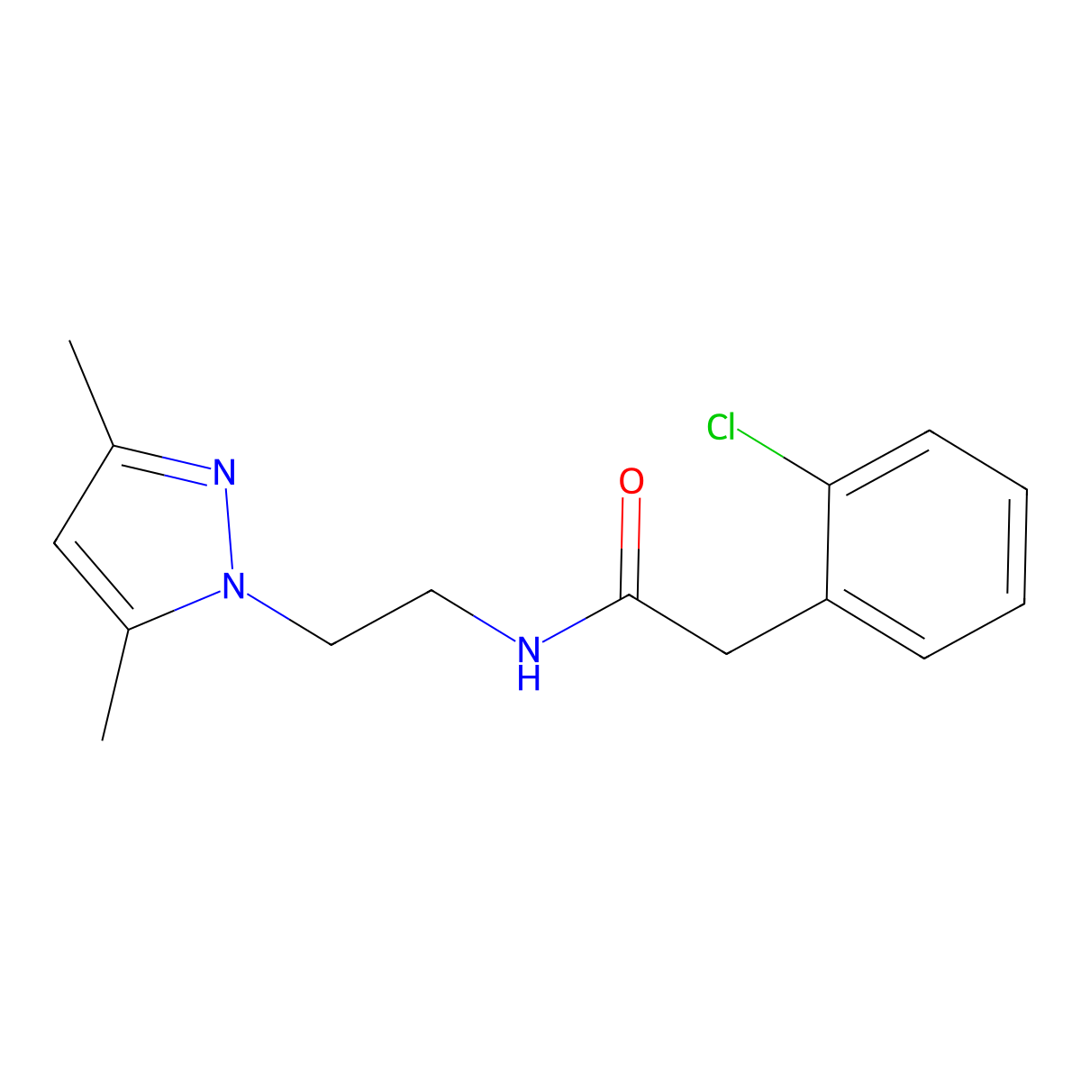 2-(2-chlorophenyl)-N-(2-(3,5-dimethyl-1H-pyrazol-1-yl)ethyl)acetamide molecular structure, CAS 1226457-14-2