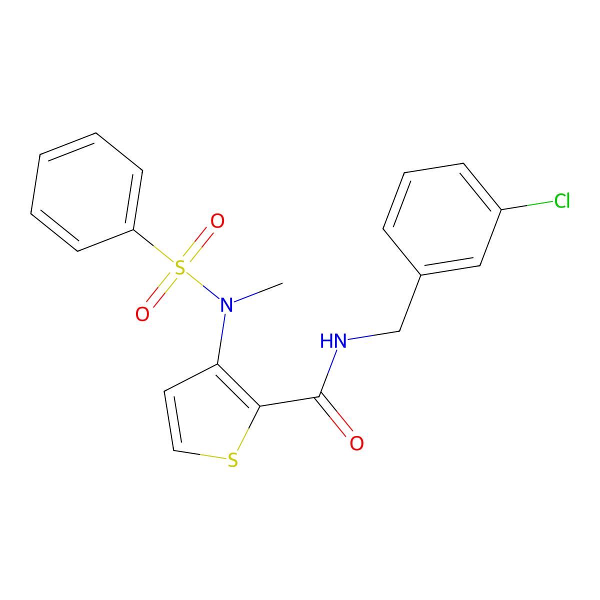 N-(3-chlorobenzyl)-3-[methyl(phenylsulfonyl)amino]thiophene-2-carboxamide molecular structure, CAS 1226457-18-6
