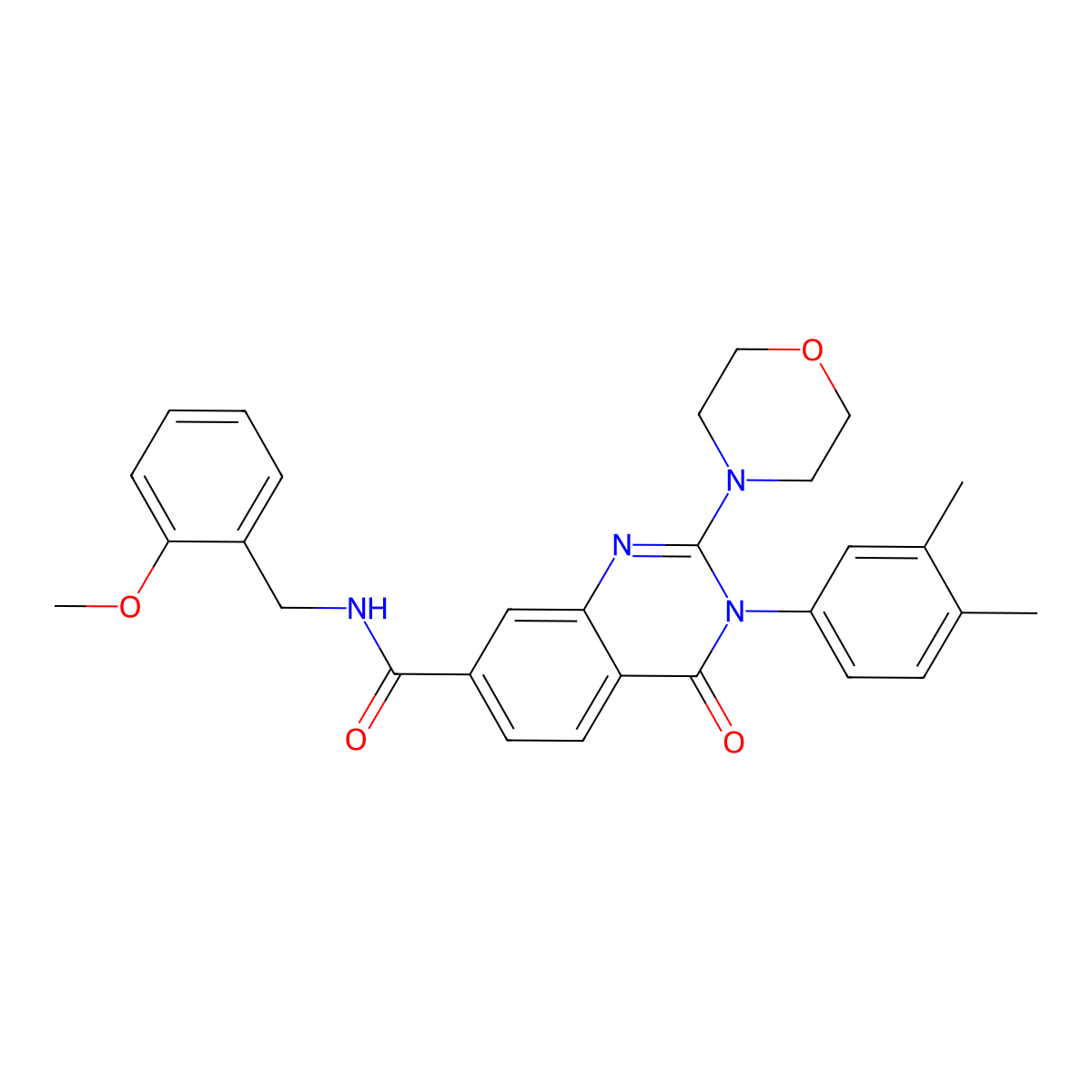 3-(3,4-dimethylphenyl)-N-(2-methoxybenzyl)-2-morpholino-4-oxo-3,4-dihydroquinazoline-7-carboxamide molecular structure, CAS 1226457-27-7