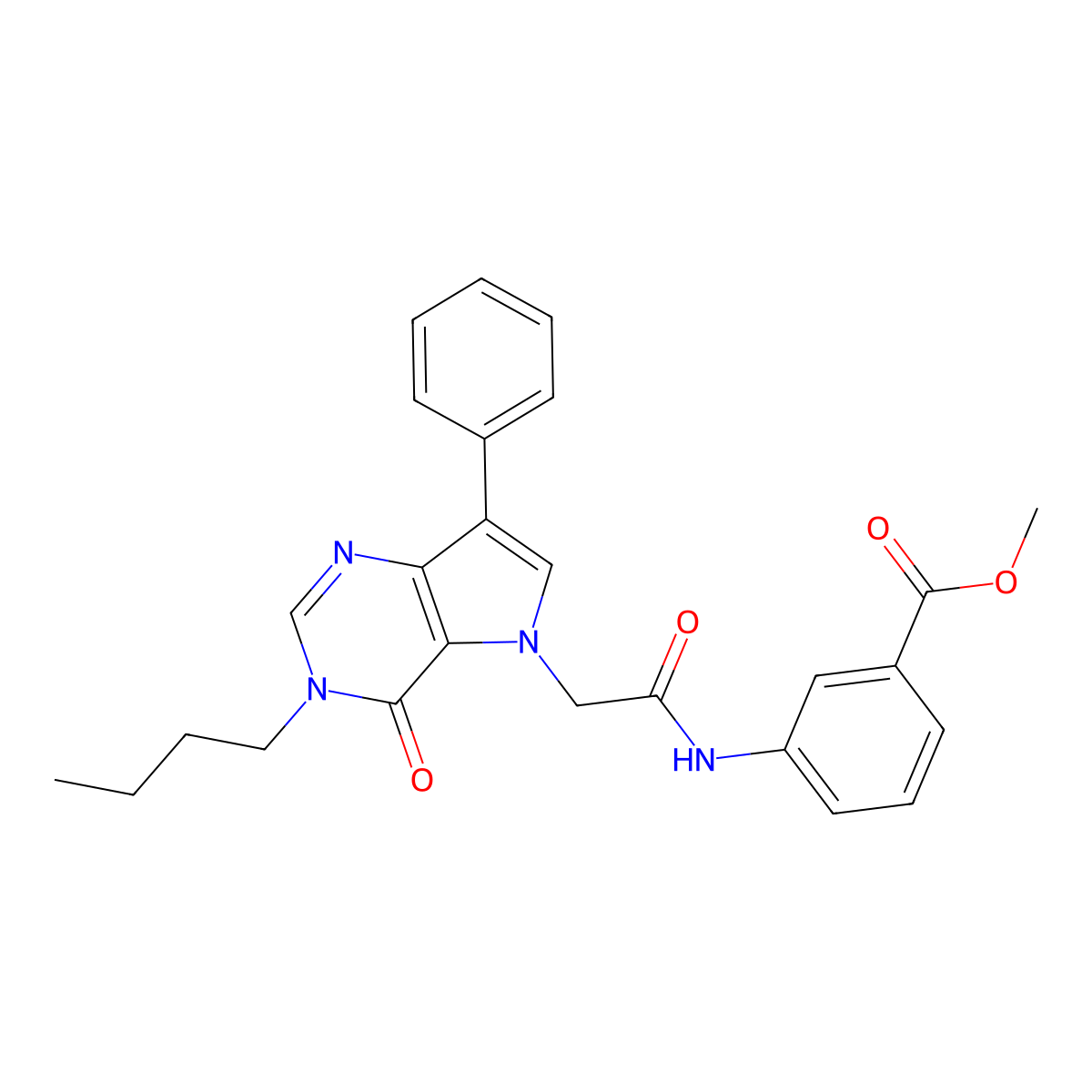methyl 3-{[(3-butyl-4-oxo-7-phenyl-3,4-dihydro-5H-pyrrolo[3,2-d]pyrimidin-5-yl)acetyl]amino}benzoate molecular structure, CAS 1226457-28-8