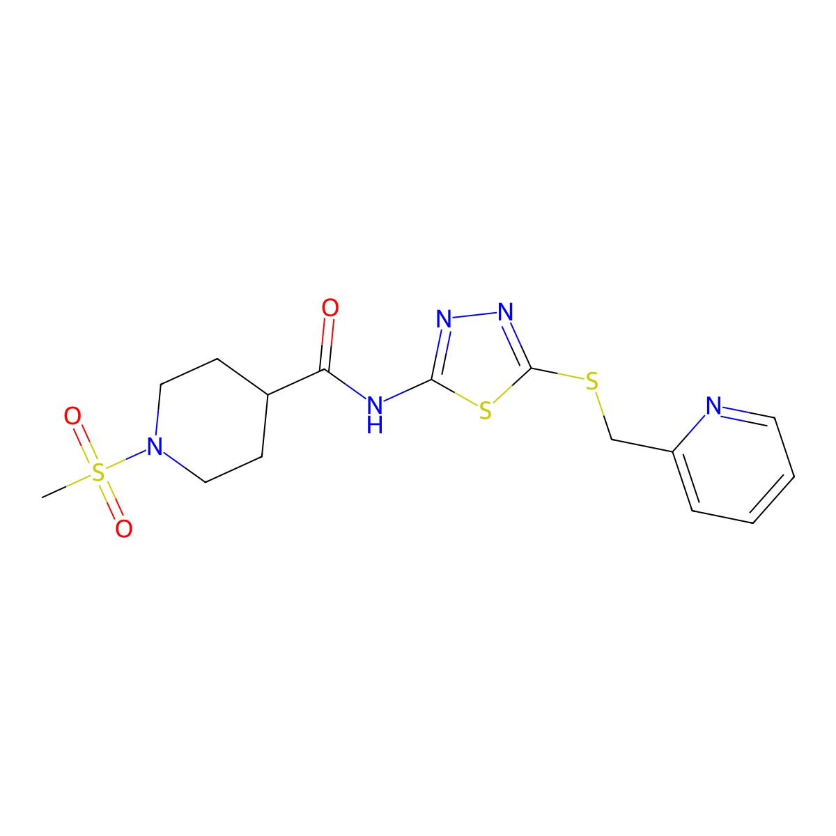 1-(methylsulfonyl)-N-(5-((pyridin-2-ylmethyl)thio)-1,3,4-thiadiazol-2-yl)piperidine-4-carboxamide molecular structure, CAS 1226457-30-2