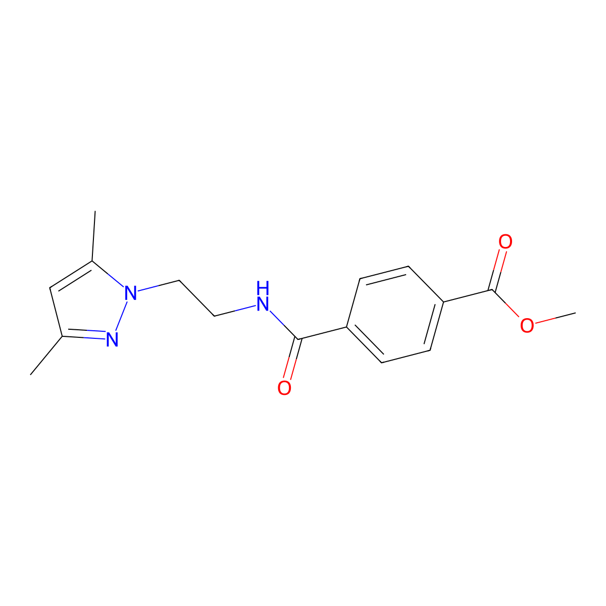 methyl 4-{[2-(3,5-dimethyl-1H-pyrazol-1-yl)ethyl]carbamoyl}benzoate molecular structure, CAS 1226457-44-8
