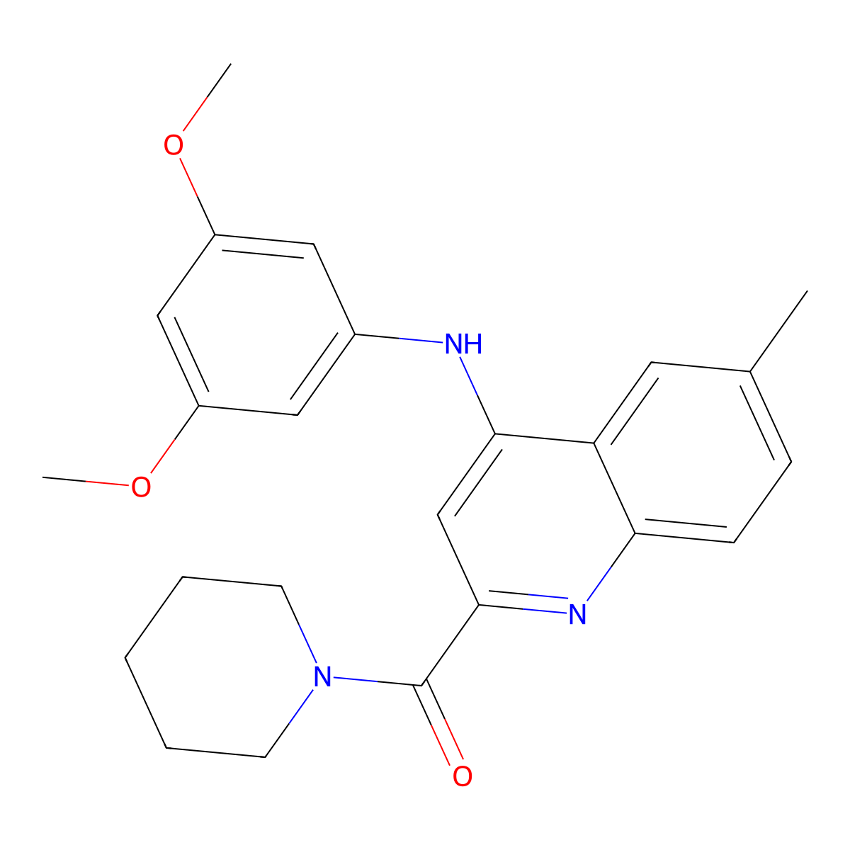(4-((3,5-Dimethoxyphenyl)amino)-6-methylquinolin-2-yl)(piperidin-1-yl)methanone molecular structure, CAS 1226457-54-0