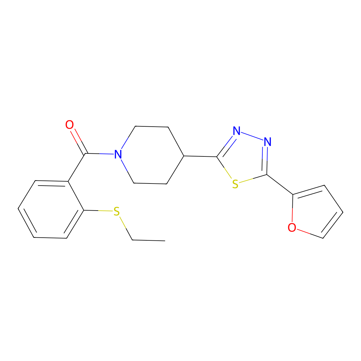 (2-(Ethylthio)phenyl)(4-(5-(furan-2-yl)-1,3,4-thiadiazol-2-yl)piperidin-1-yl)methanone molecular structure, CAS 1226457-57-3