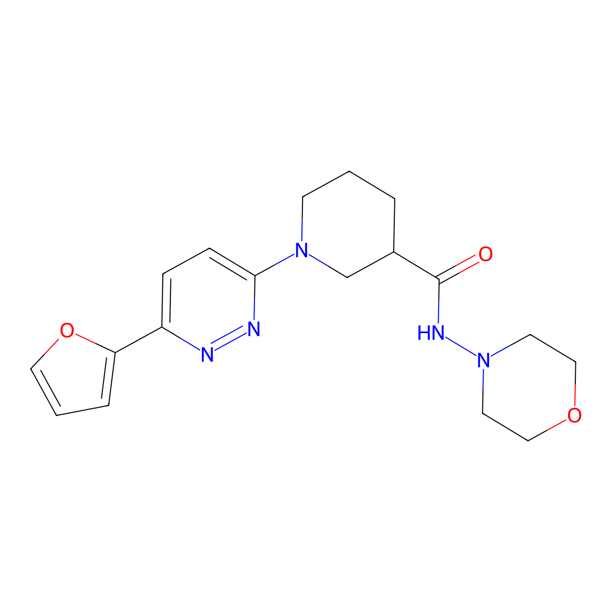 1-(6-(furan-2-yl)pyridazin-3-yl)-N-morpholinopiperidine-3-carboxamide molecular structure, CAS 1226457-58-4