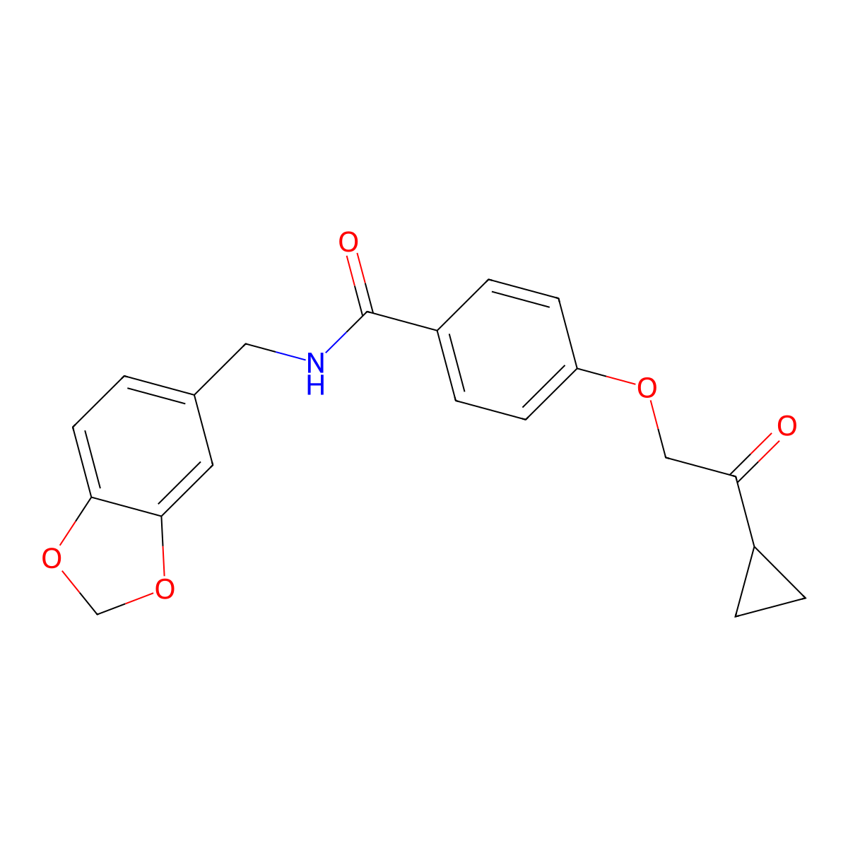 N-(benzo[d][1,3]dioxol-5-ylmethyl)-4-(2-cyclopropyl-2-oxoethoxy)benzamide molecular structure, CAS 1226457-59-5
