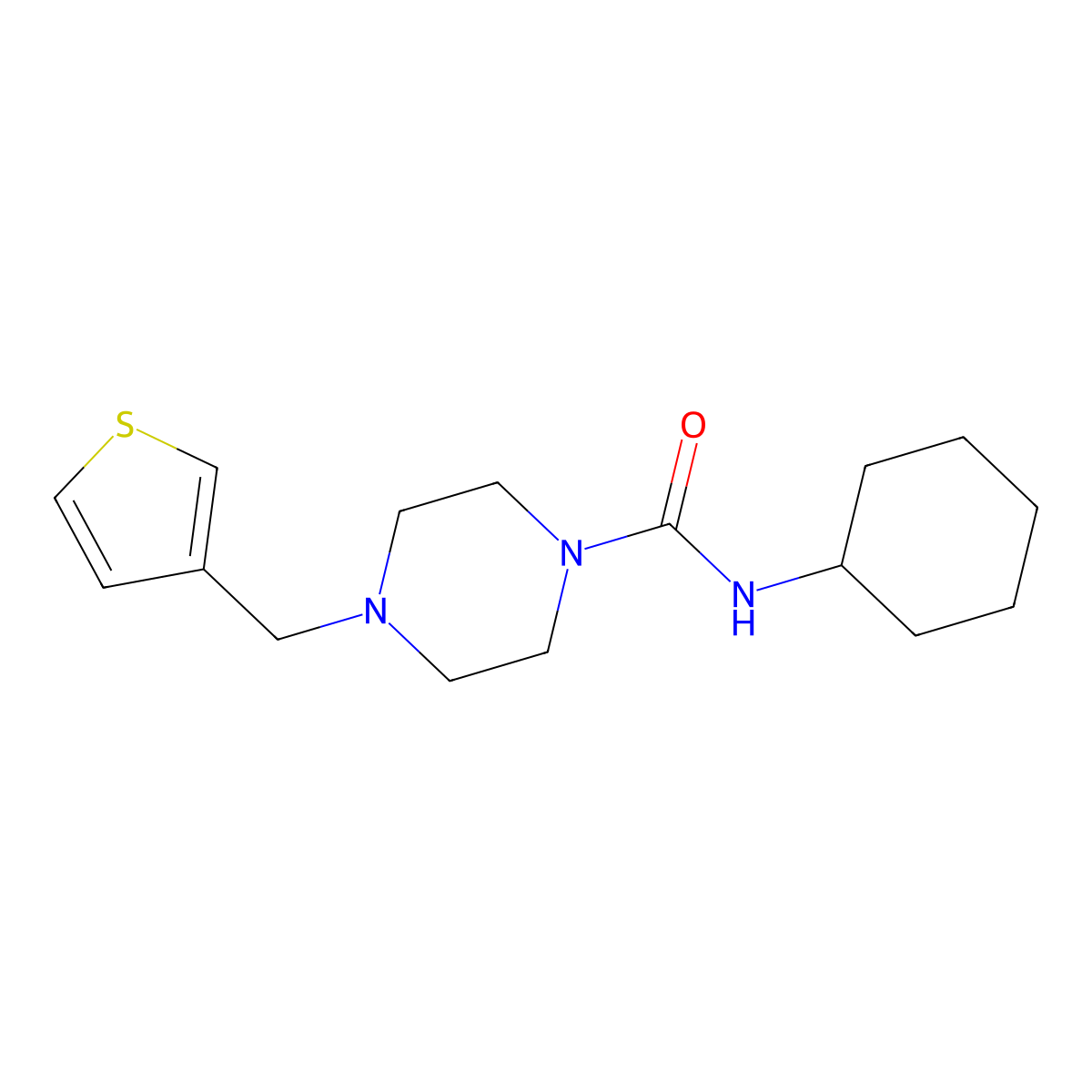 N-cyclohexyl-4-(thiophen-3-ylmethyl)piperazine-1-carboxamide molecular structure, CAS 1226457-61-9