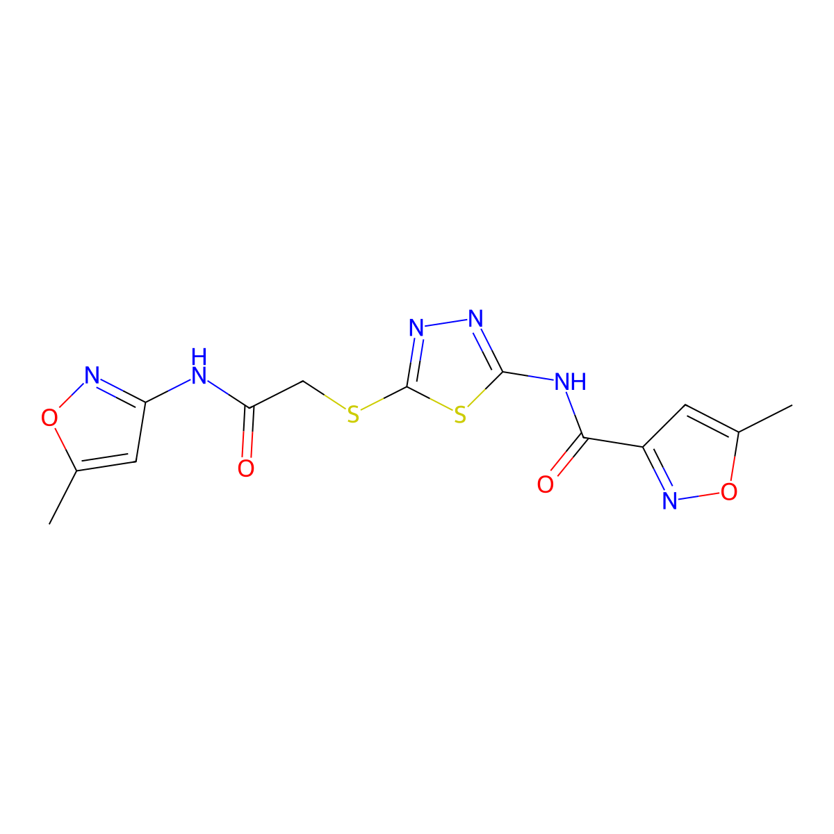 5-methyl-N-(5-((2-((5-methylisoxazol-3-yl)amino)-2-oxoethyl)thio)-1,3,4-thiadiazol-2-yl)isoxazole-3-carboxamide molecular structure, CAS 1226457-66-4