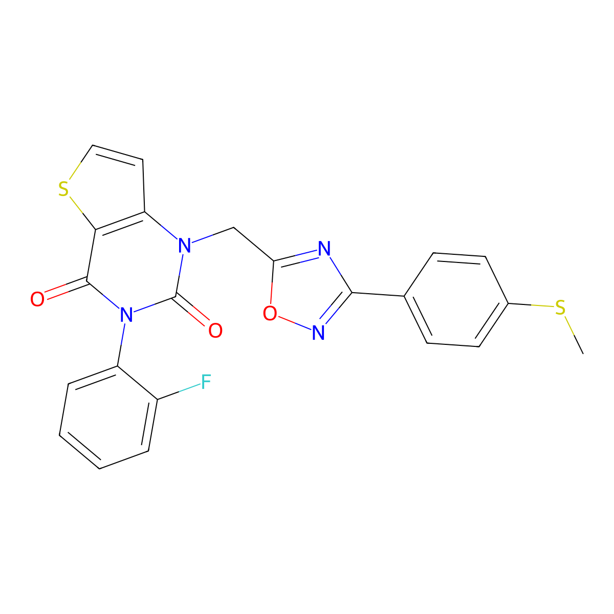 3-(2-fluorophenyl)-1-({3-[4-(methylsulfanyl)phenyl]-1,2,4-oxadiazol-5-yl}methyl)-1H,2H,3H,4H-thieno[3,2-d]pyrimidine-2,4-dione molecular structure, CAS 1226457-71-1