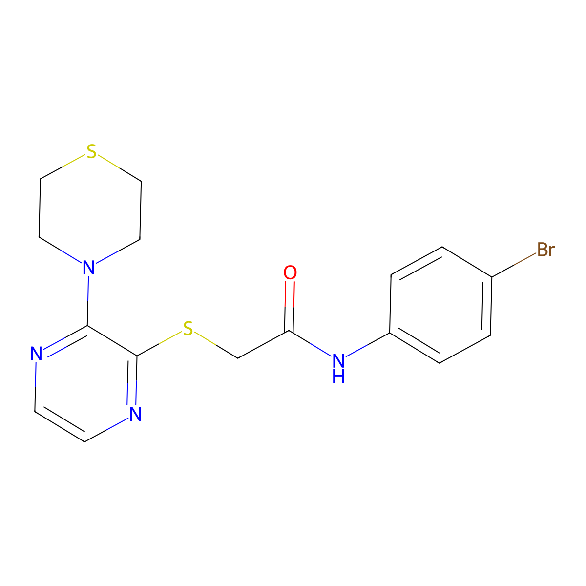 N-(4-bromophenyl)-2-((3-thiomorpholinopyrazin-2-yl)thio)acetamide molecular structure, CAS 1226457-74-4