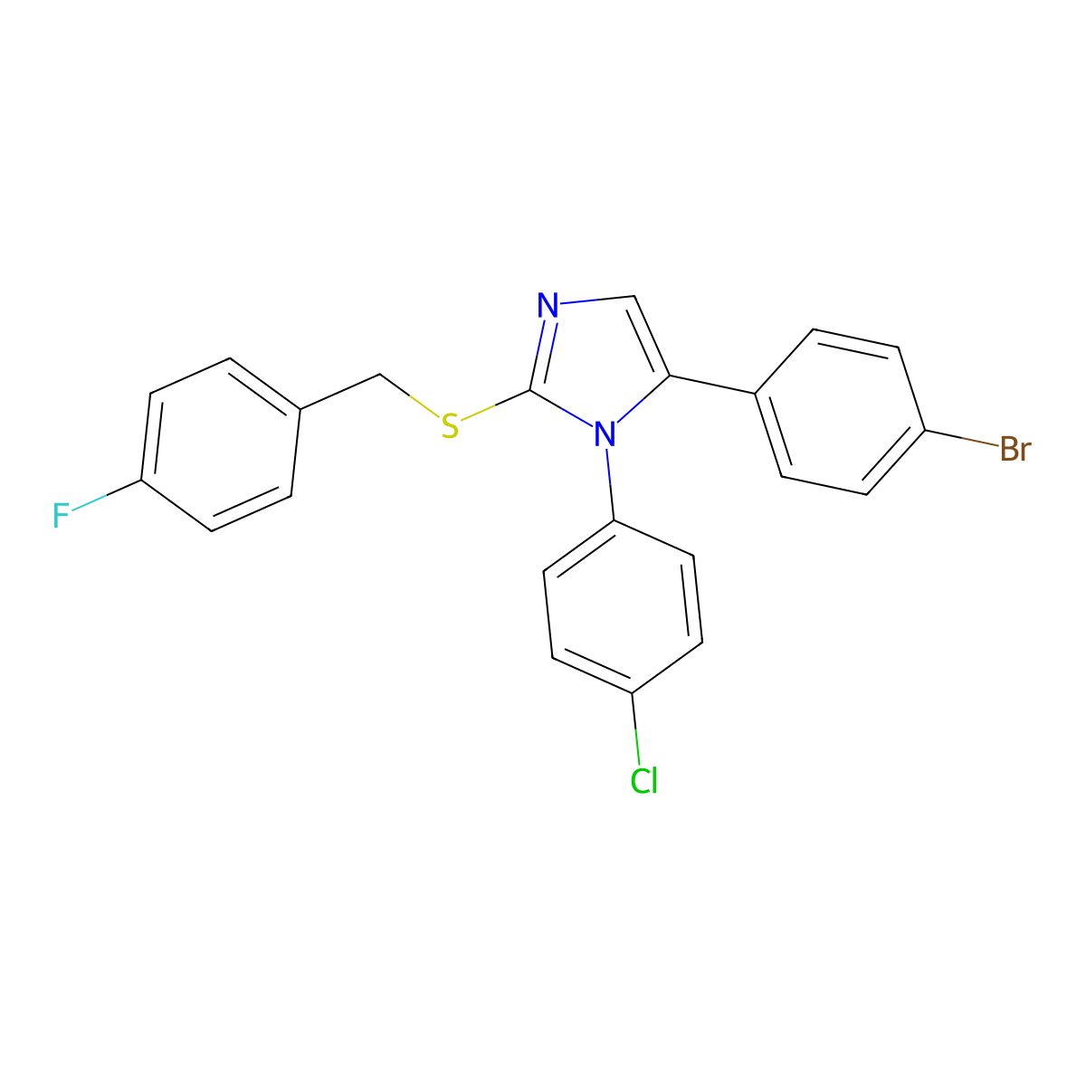 5-(4-bromophenyl)-1-(4-chlorophenyl)-2-((4-fluorobenzyl)thio)-1H-imidazole molecular structure, CAS 1226457-84-6
