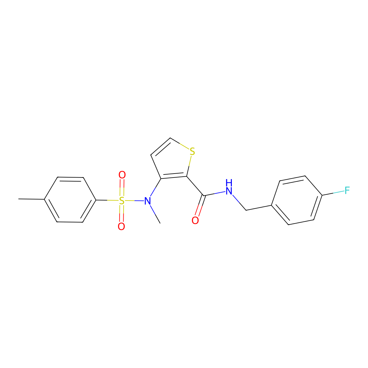 N-(4-fluorobenzyl)-3-{methyl[(4-methylphenyl)sulfonyl]amino}thiophene-2-carboxamide molecular structure, CAS 1226457-85-7