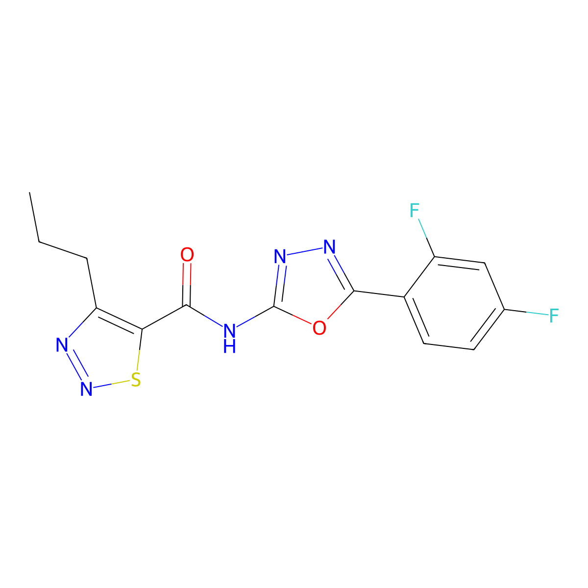 N-(5-(2,4-difluorophenyl)-1,3,4-oxadiazol-2-yl)-4-propyl-1,2,3-thiadiazole-5-carboxamide molecular structure, CAS 1226457-87-9